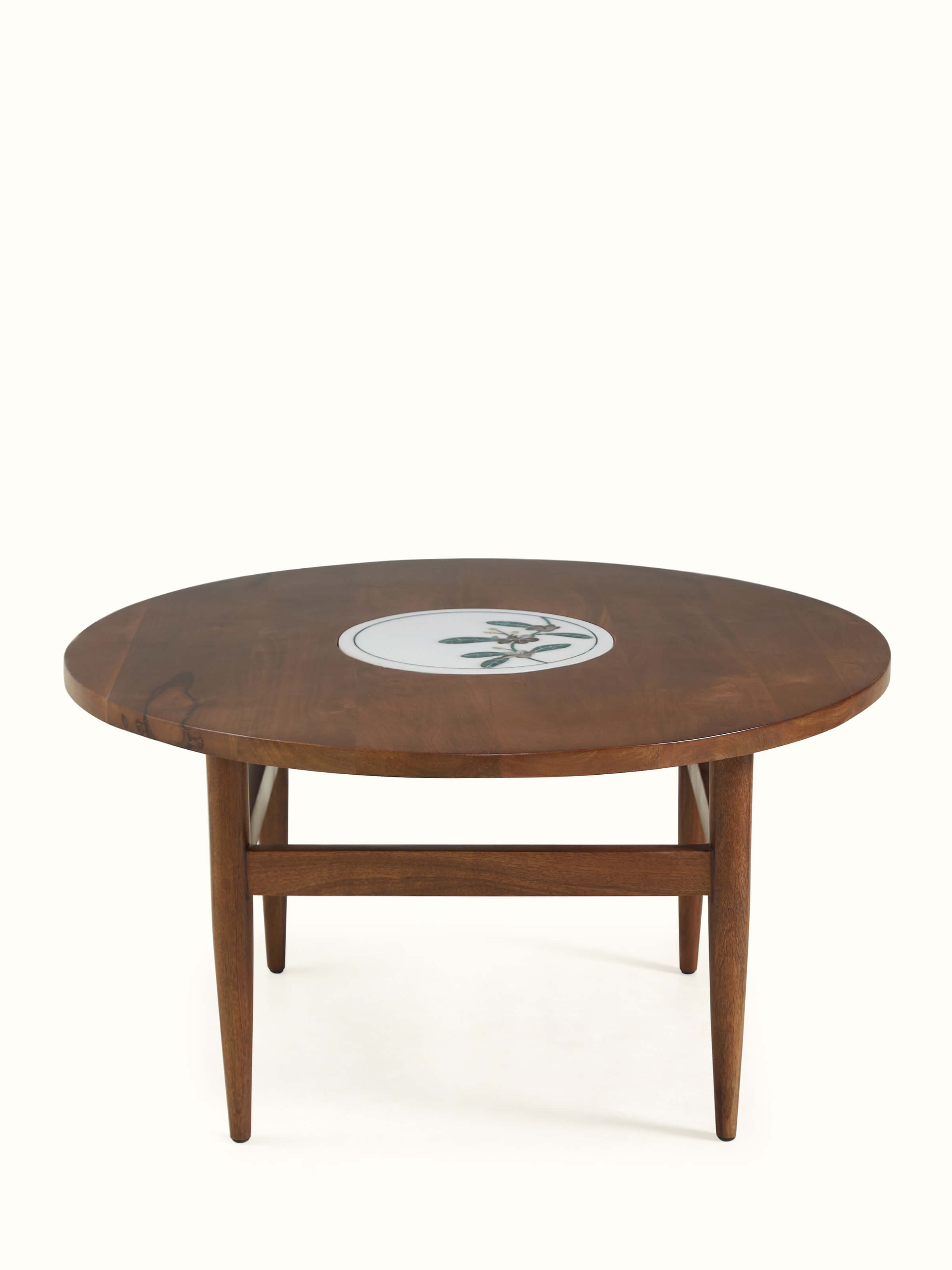 Pacchikari Marble Walnut Finish Round Coffee Table
