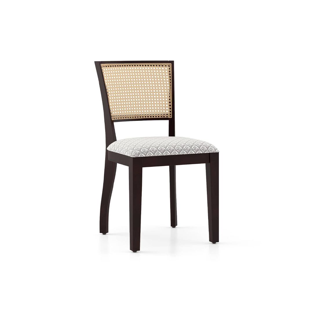 Argiro Solid Wood Dining Chair Set Of 2 In Mahogany Finish With Grey Fabric Colour