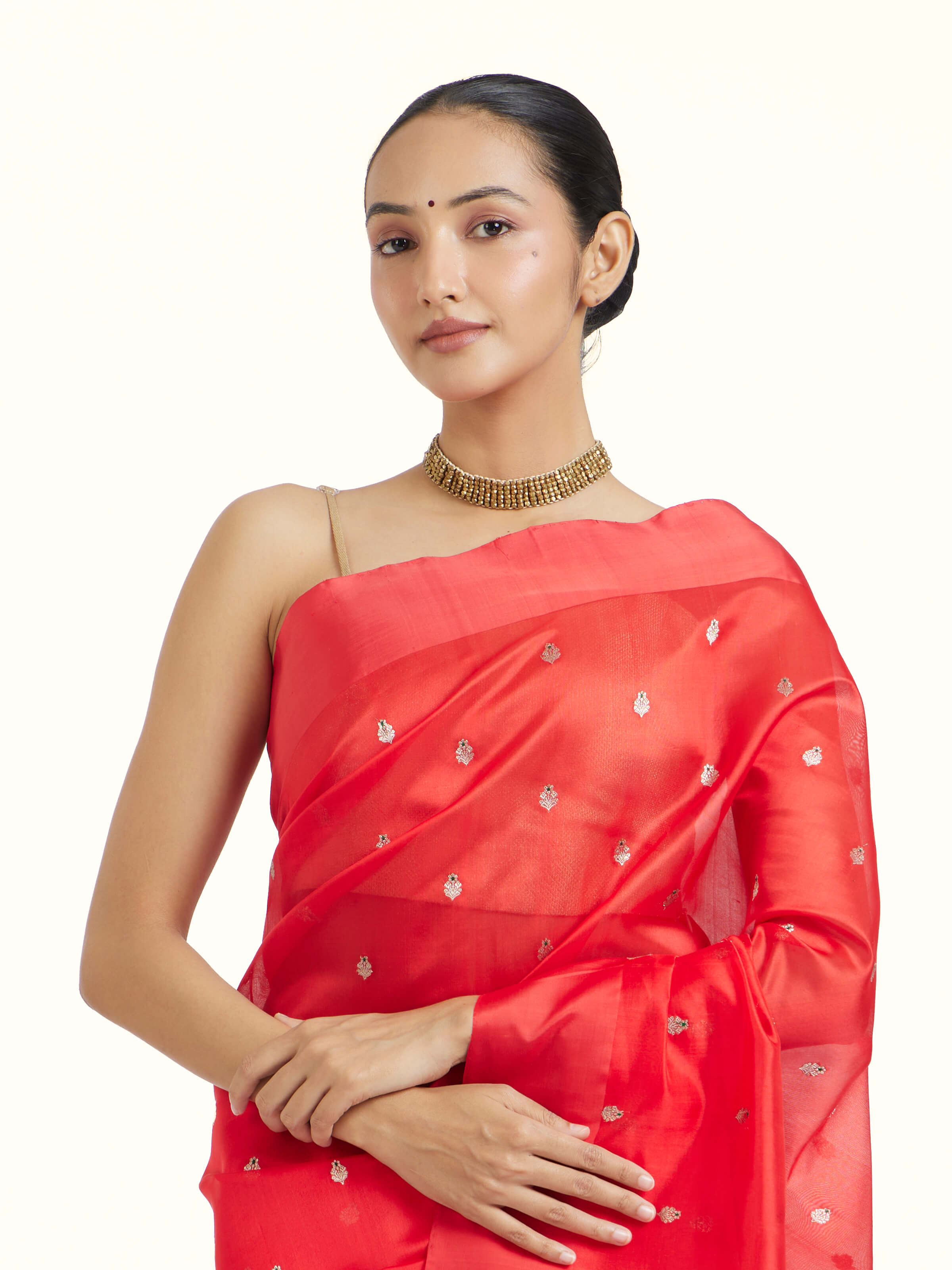Red Chanderi Aknaliya Saree