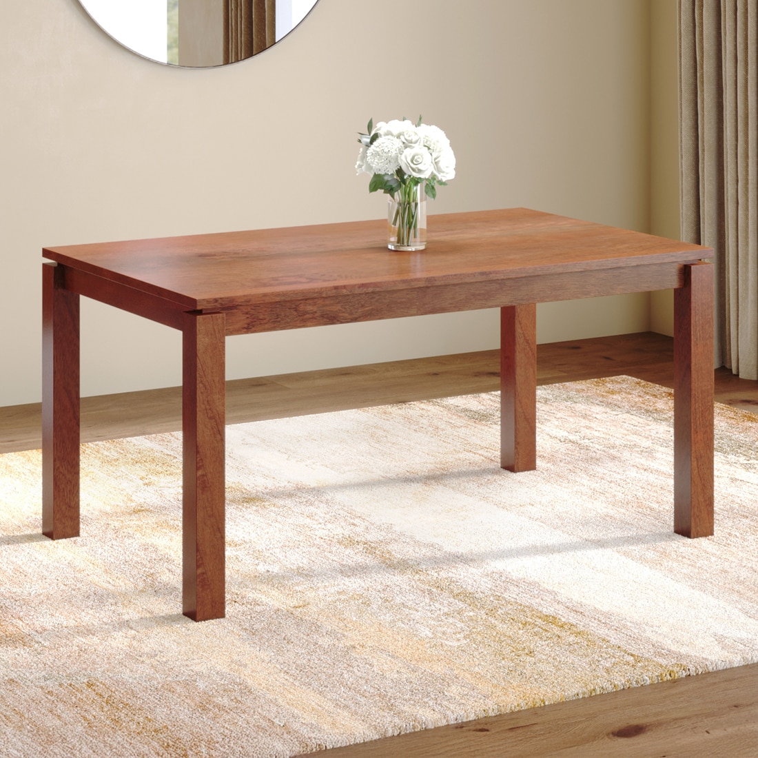 Atlas Solid Wood 6 Seater Compact Storage Dining Table In Honey Finish