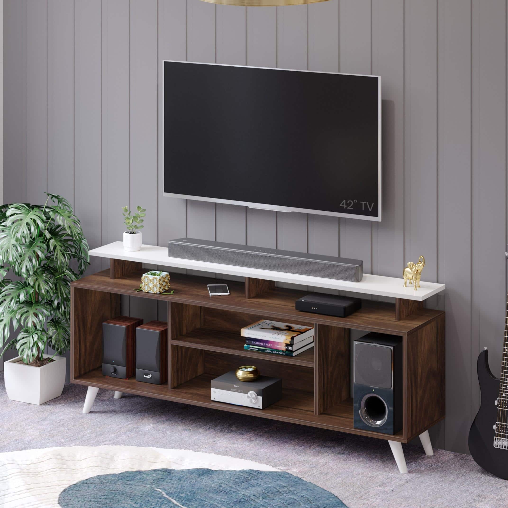 Skiddo Lite Engineered Wood Tv Entertainment Unit Set In Brown Maple & White Finish