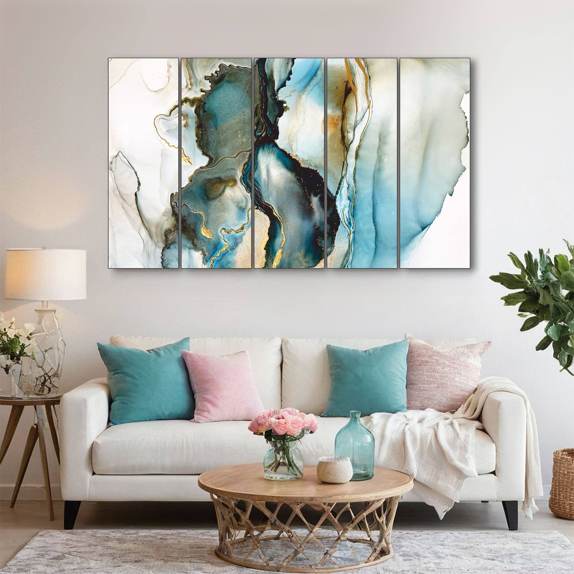 The Castle Decor Modern Marble Finish Wall Art Set of 5 27x48 Inch - The Castle Decor