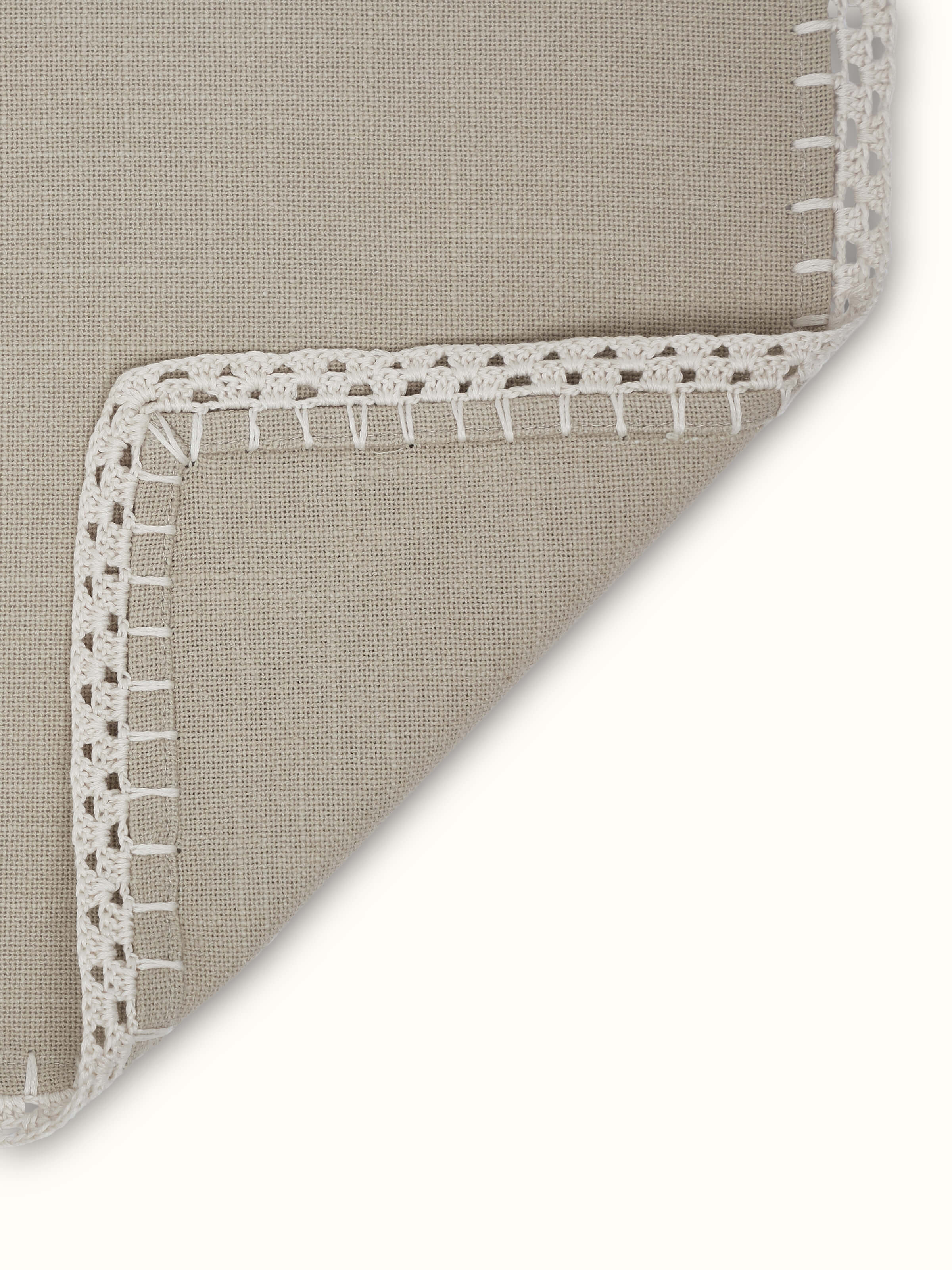 Nityam Beige Cotton Slub Crochet Table Mat (6 Pcs)