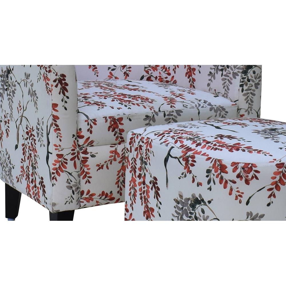 Valencia Accent Chair With Ottoman & Cushion - White & Pink