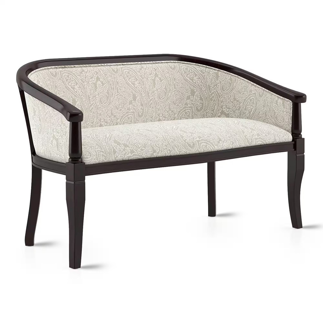 Florence Loveseat 2 Seater In Mahogany Finish With Monochrome Paisley Fabric Colour
