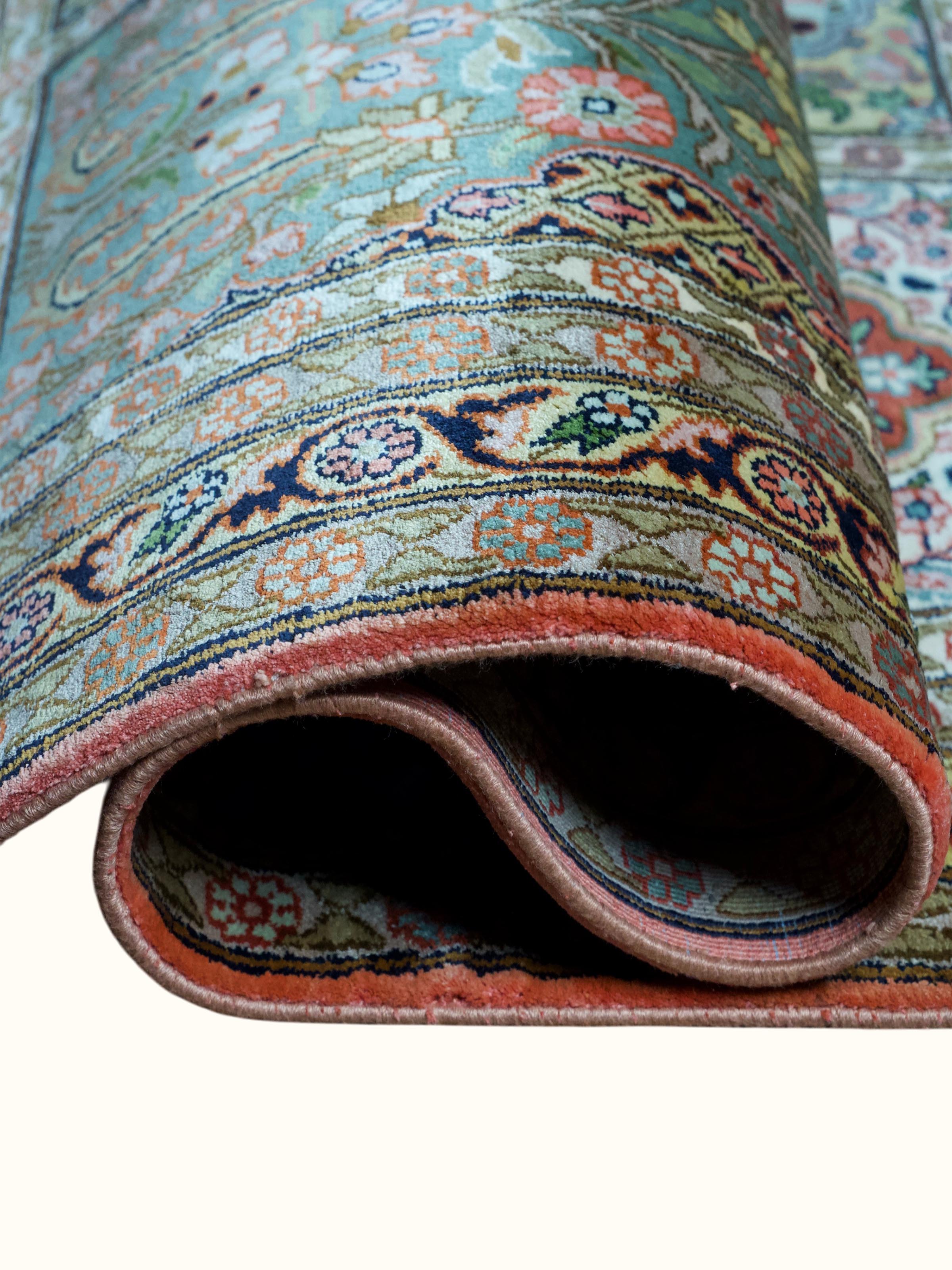 Traditional Persian Rust Grey Hamadan Kashmir Silk Hand-Knotted Carpet