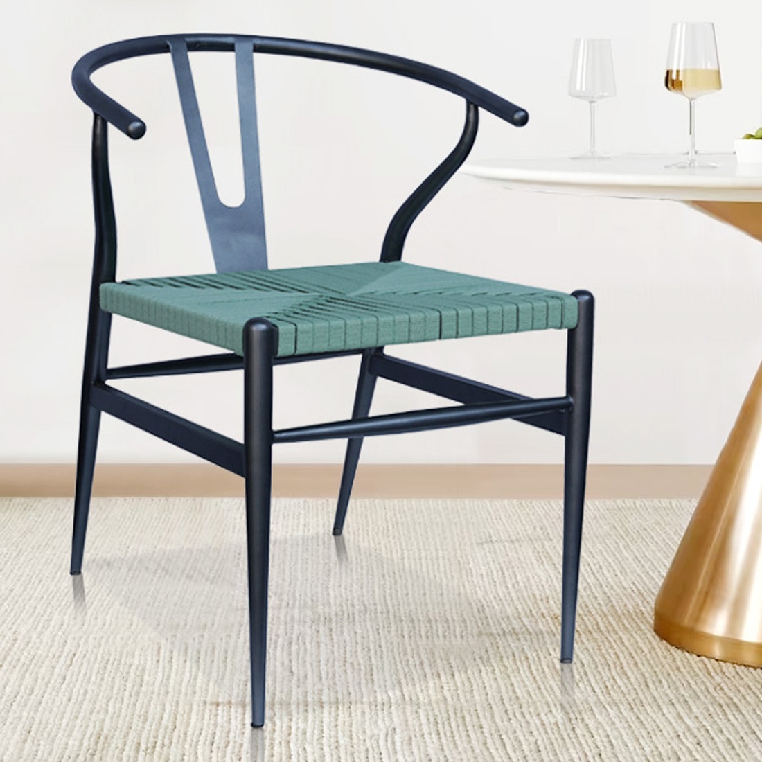 Sigma Wishbone Metal Dining Weaving Chair Gun Metal in Grey