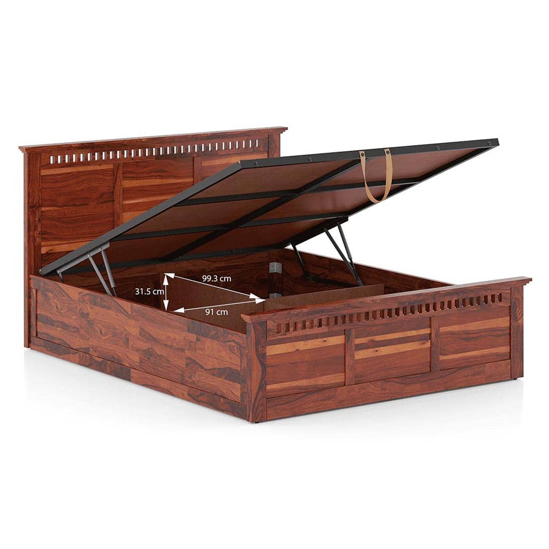 Fidora Solid Wood King Size Hydraulic Storage Bed In Honey Finish