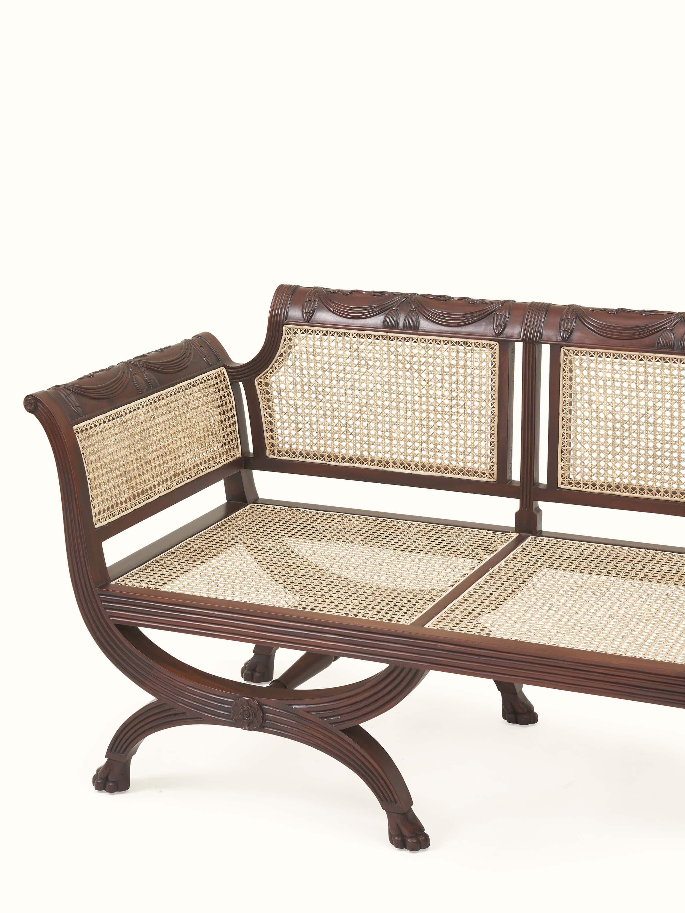 Close-up of cane detailing on seat and backrest – sustainable Sheesham wood furniture