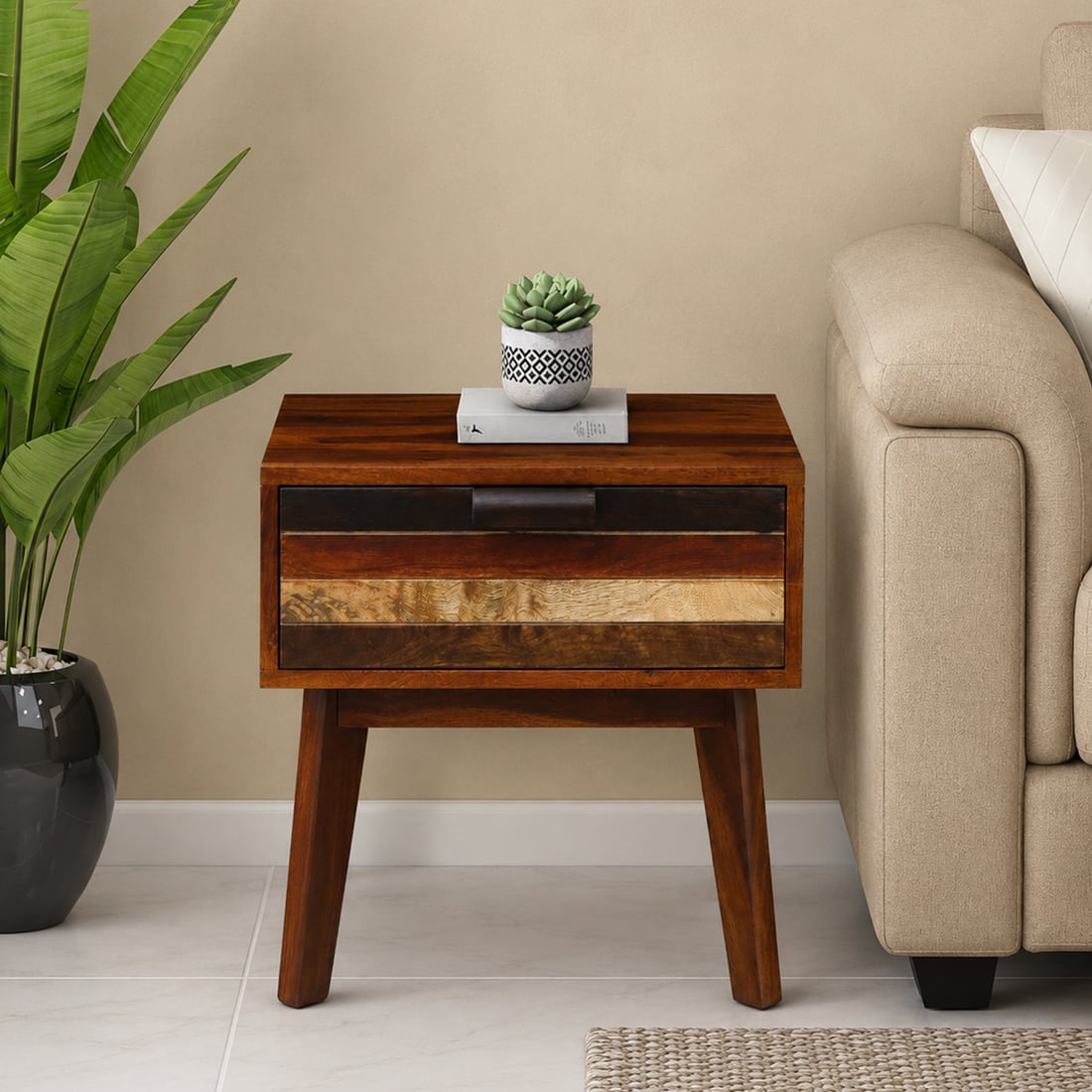 Brew Rectangular Solid Wood Coffee Table In Dual Tone Finish - Jyoti Impex