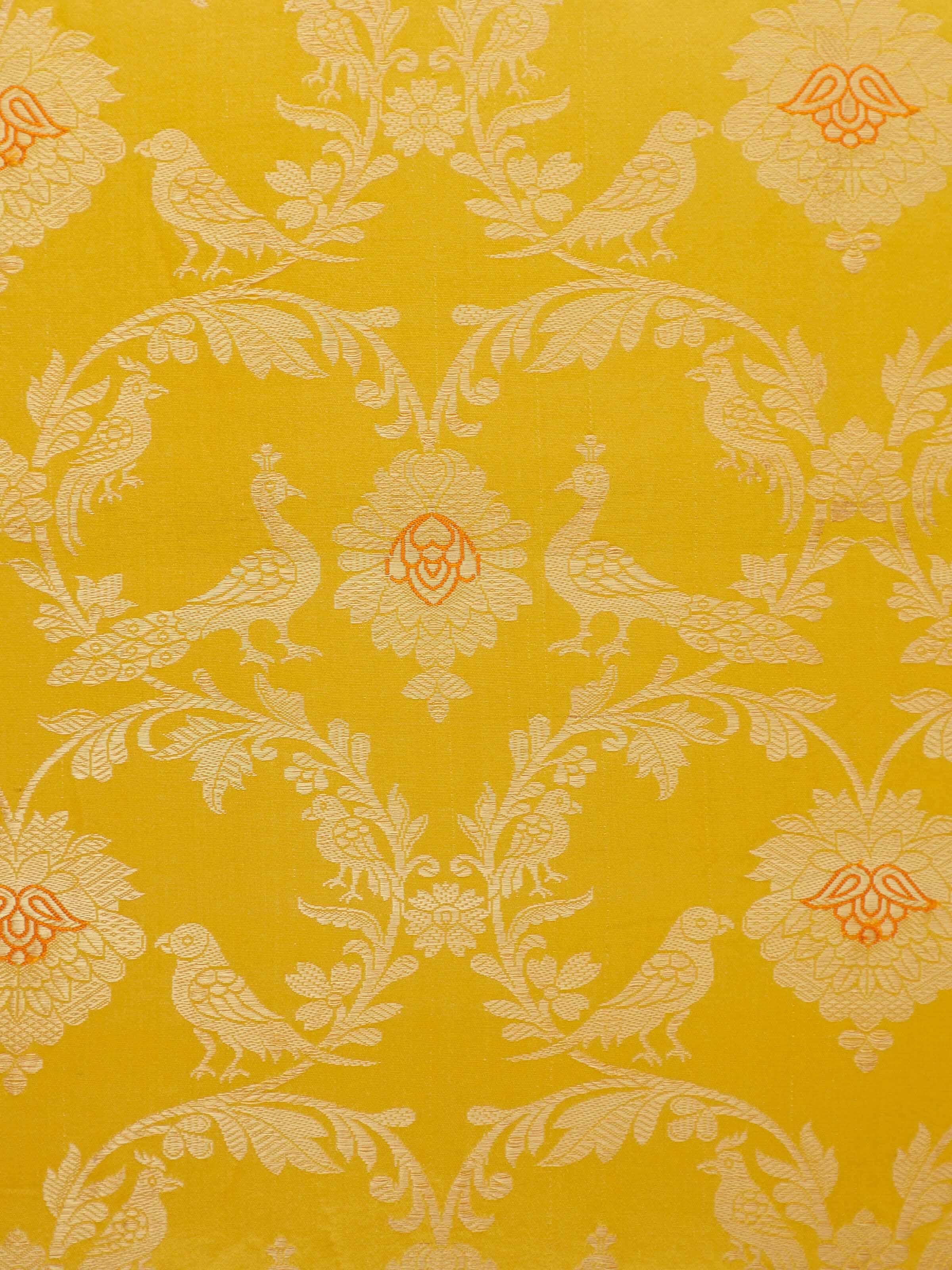 Detail shot of woven Banarasi jaal design showcasing fine craftsmanship.