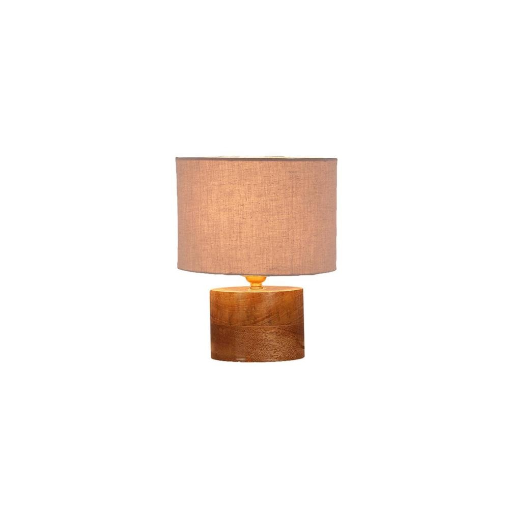 Cormac Grey cotton table lamp with Natural Wood Base