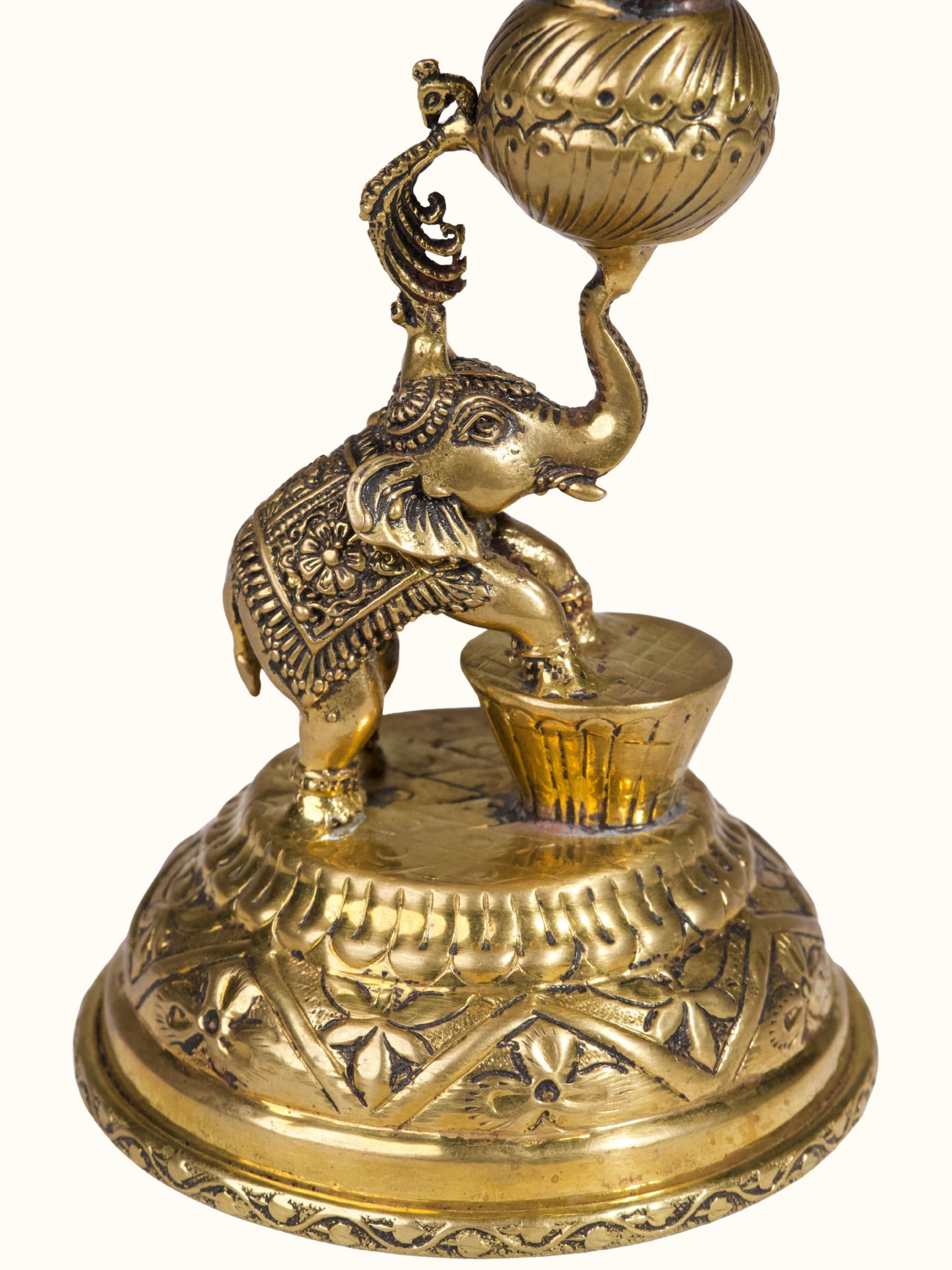 Detail shot of Traditional Brass Gajanan Vilakku