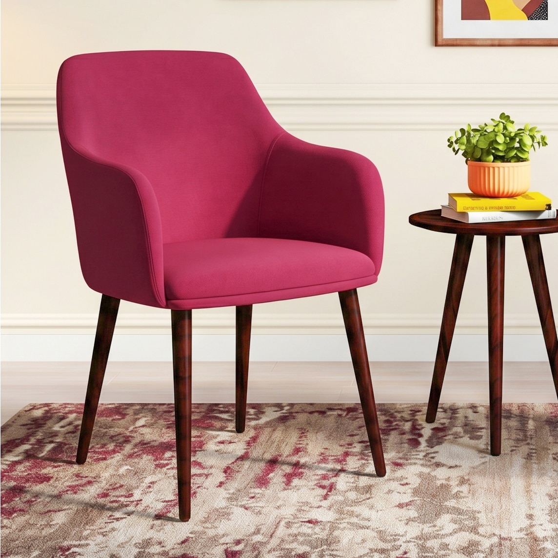 Owen Fabric Lounge Chair in Raspberry Colour - Urban Ladder