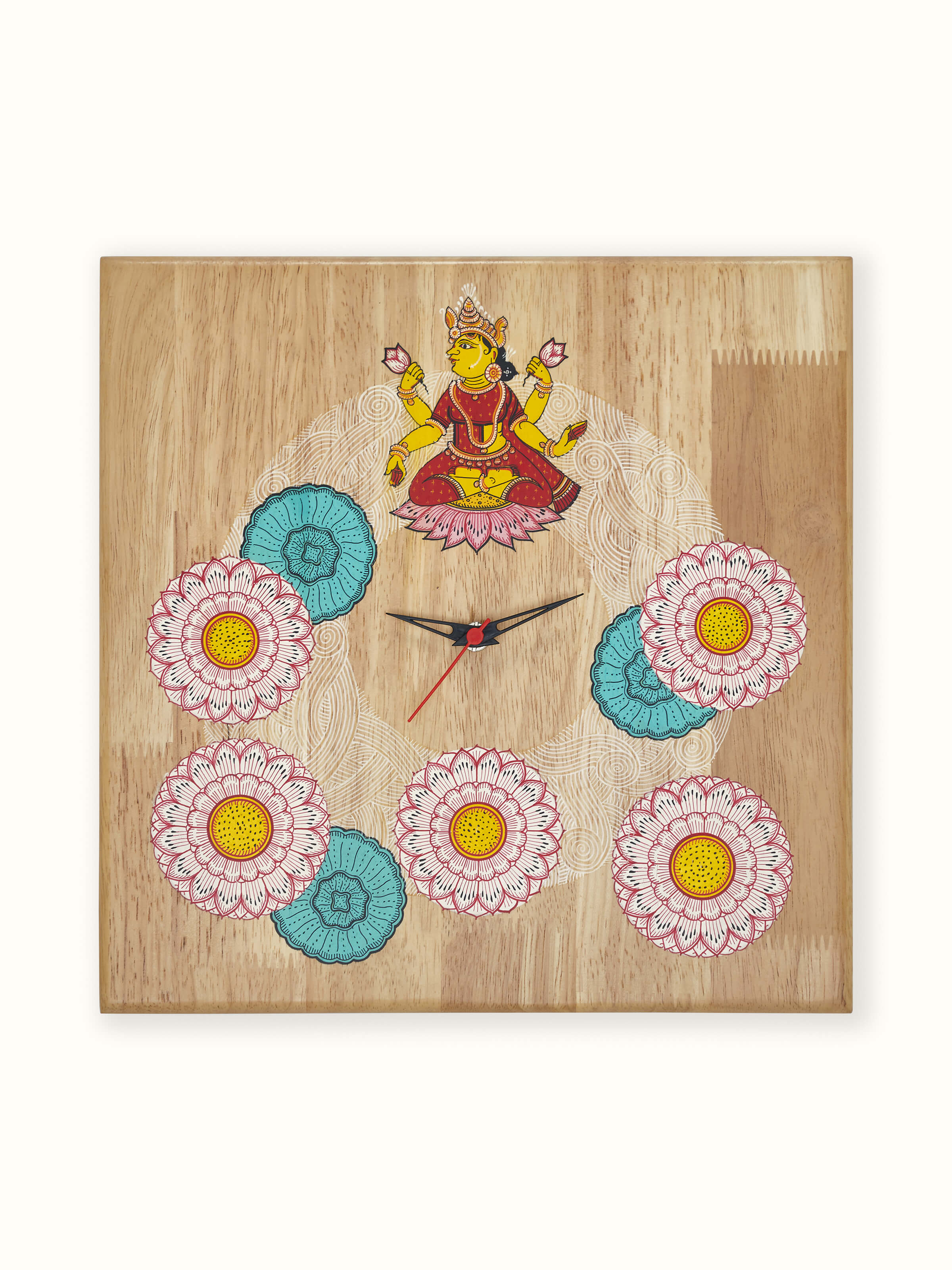 Painted Pattachitra Lakshmi Wooden Wall Clock