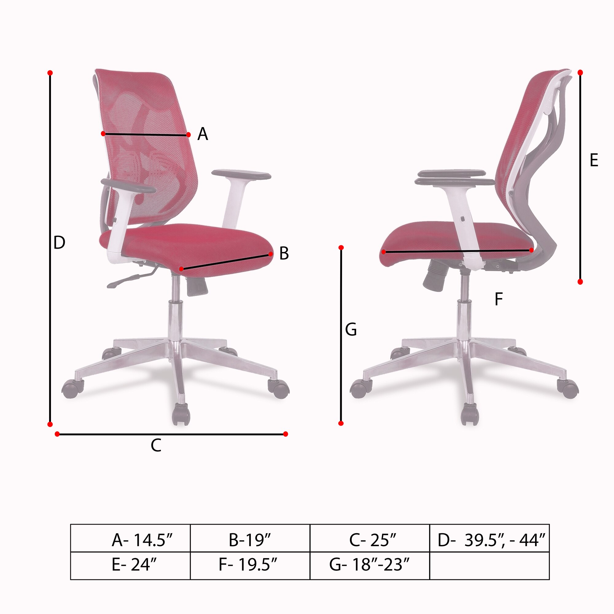 Wiwngas Mid Back Ergonomic Chair in Maroon Colour