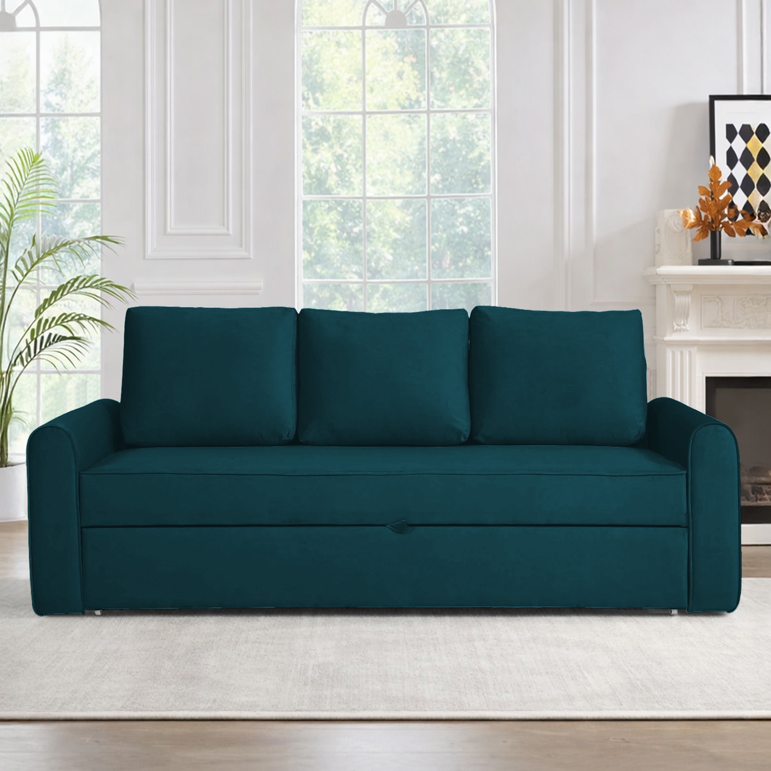Clevam 3 Seater Pull Out Sofa cum Bed in T Blue Colour