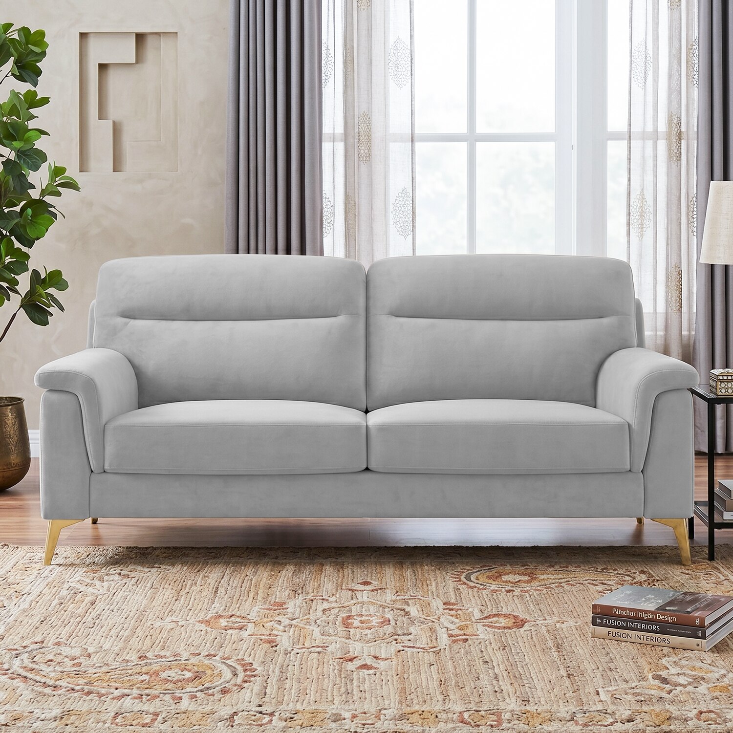 Niwara Velvet 3 Seater  sofa in Grey Color - Home Lifestylez