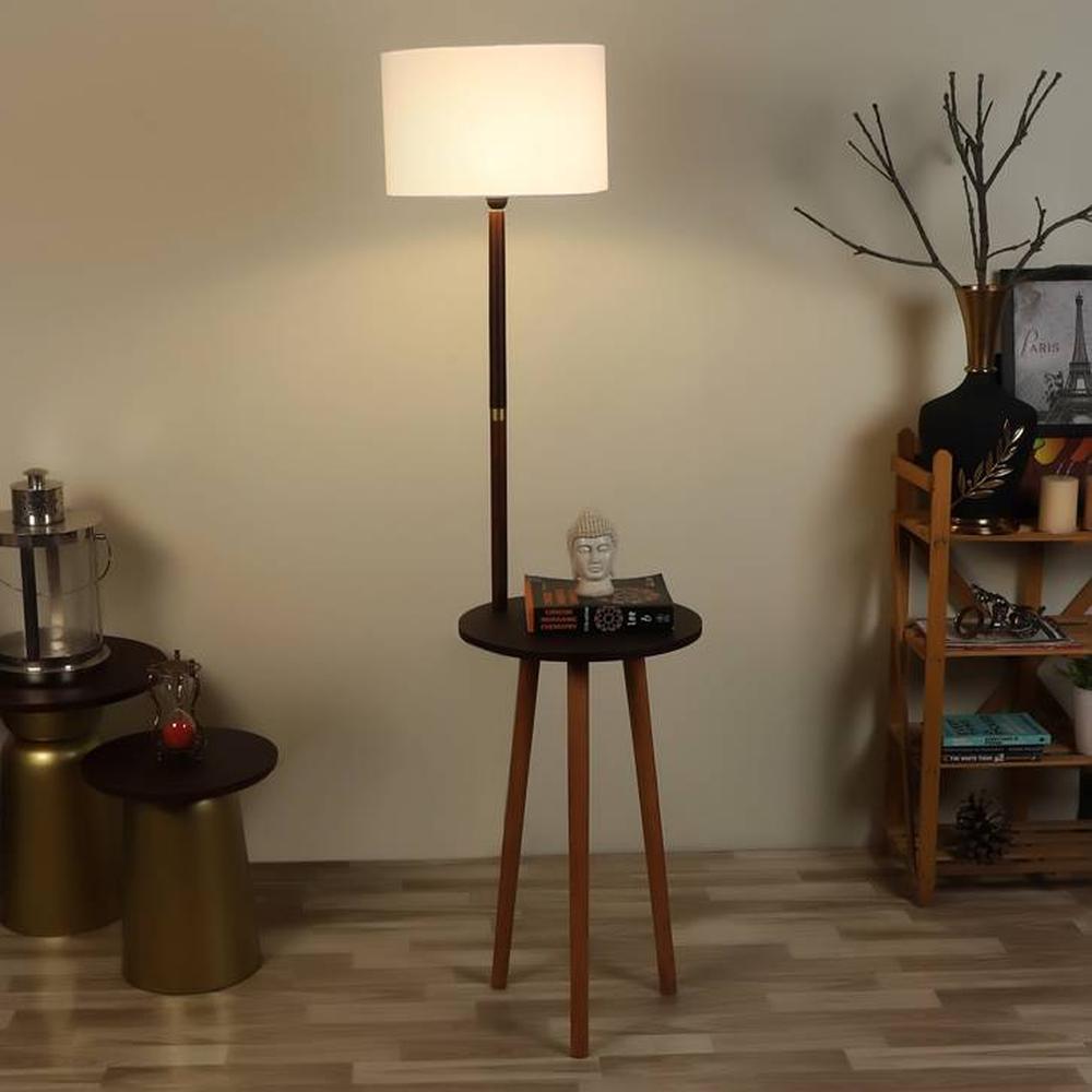 Rosa White Cotton Floor Lamp with Solid Wood