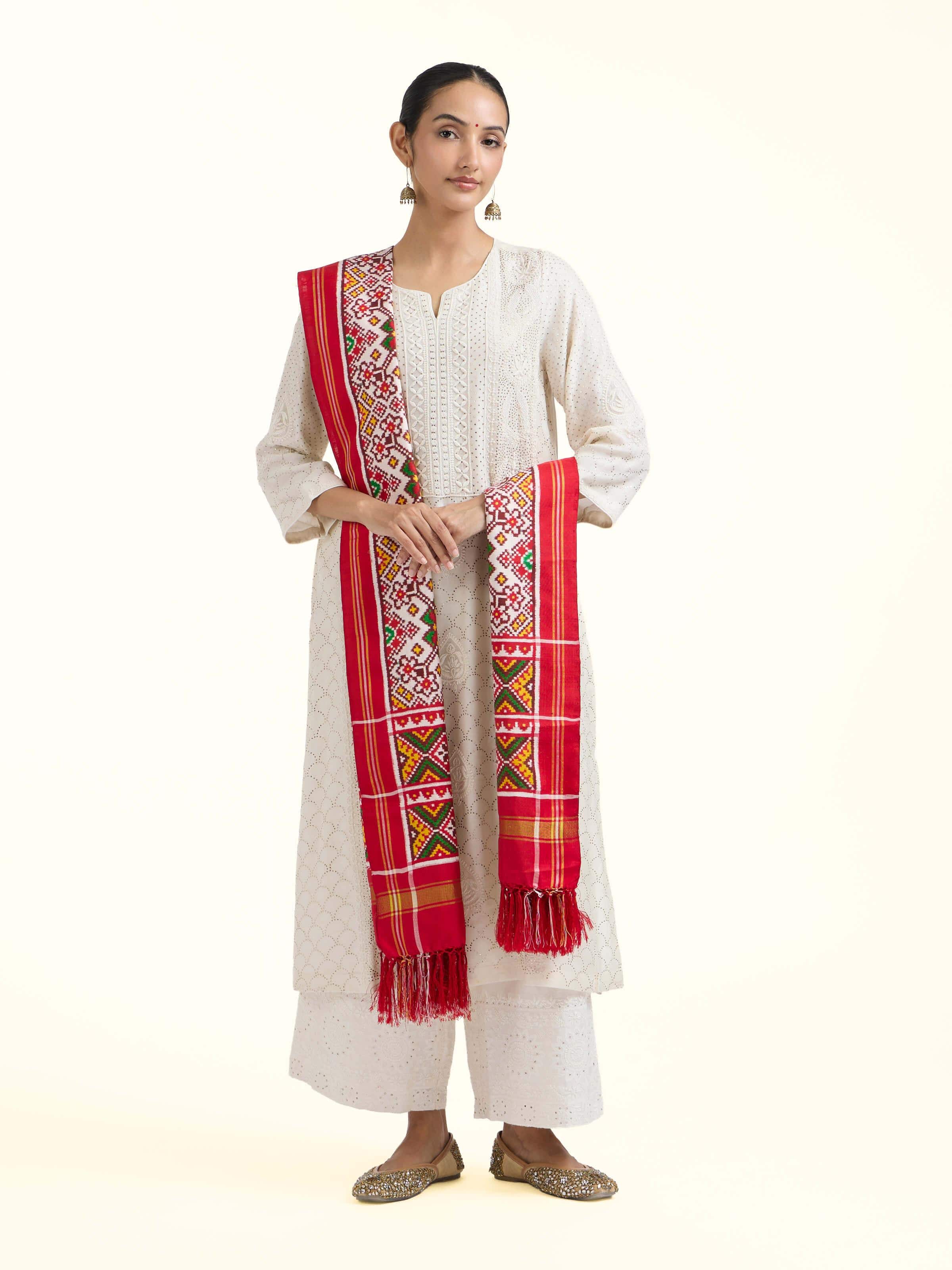 Pink Ikat Patan Patola Handwoven Dupatta