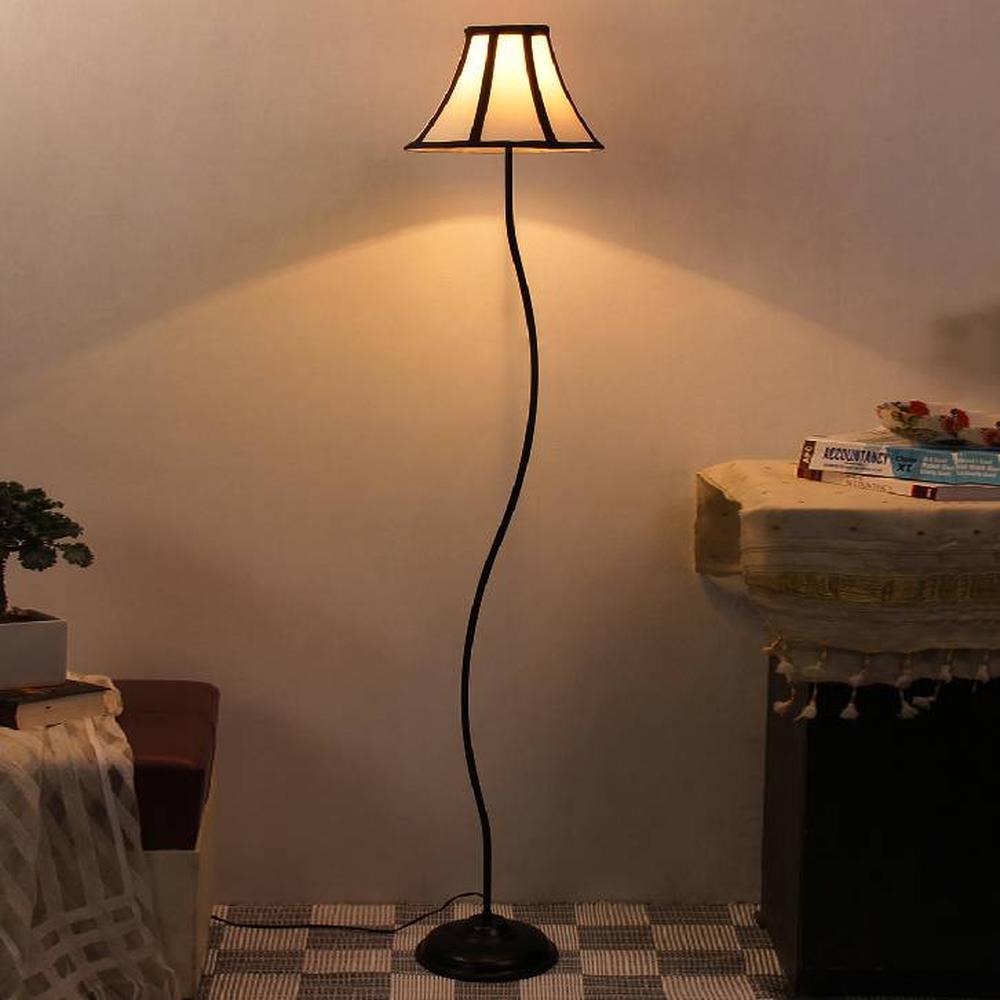 Ace Multicolour Fabric Floor Lamp with Black Iron Base