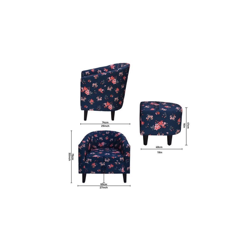 Valencia Accent Chair With Ottoman & Cushion - Blue & Pink