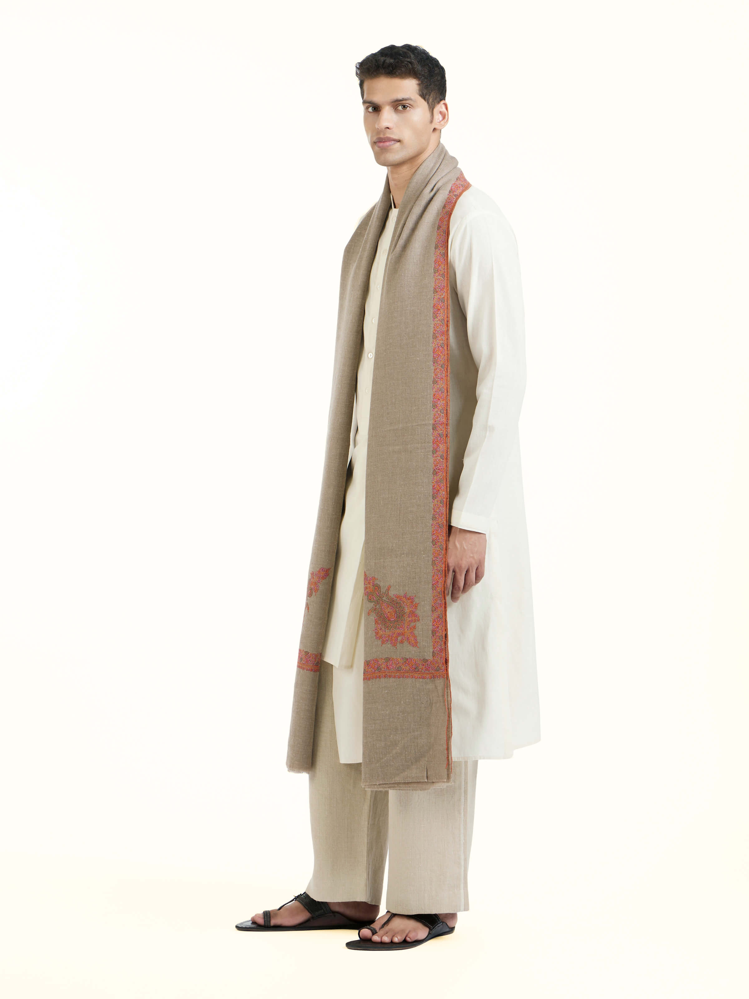 Brown Sozni Hand Embroidered Shawl