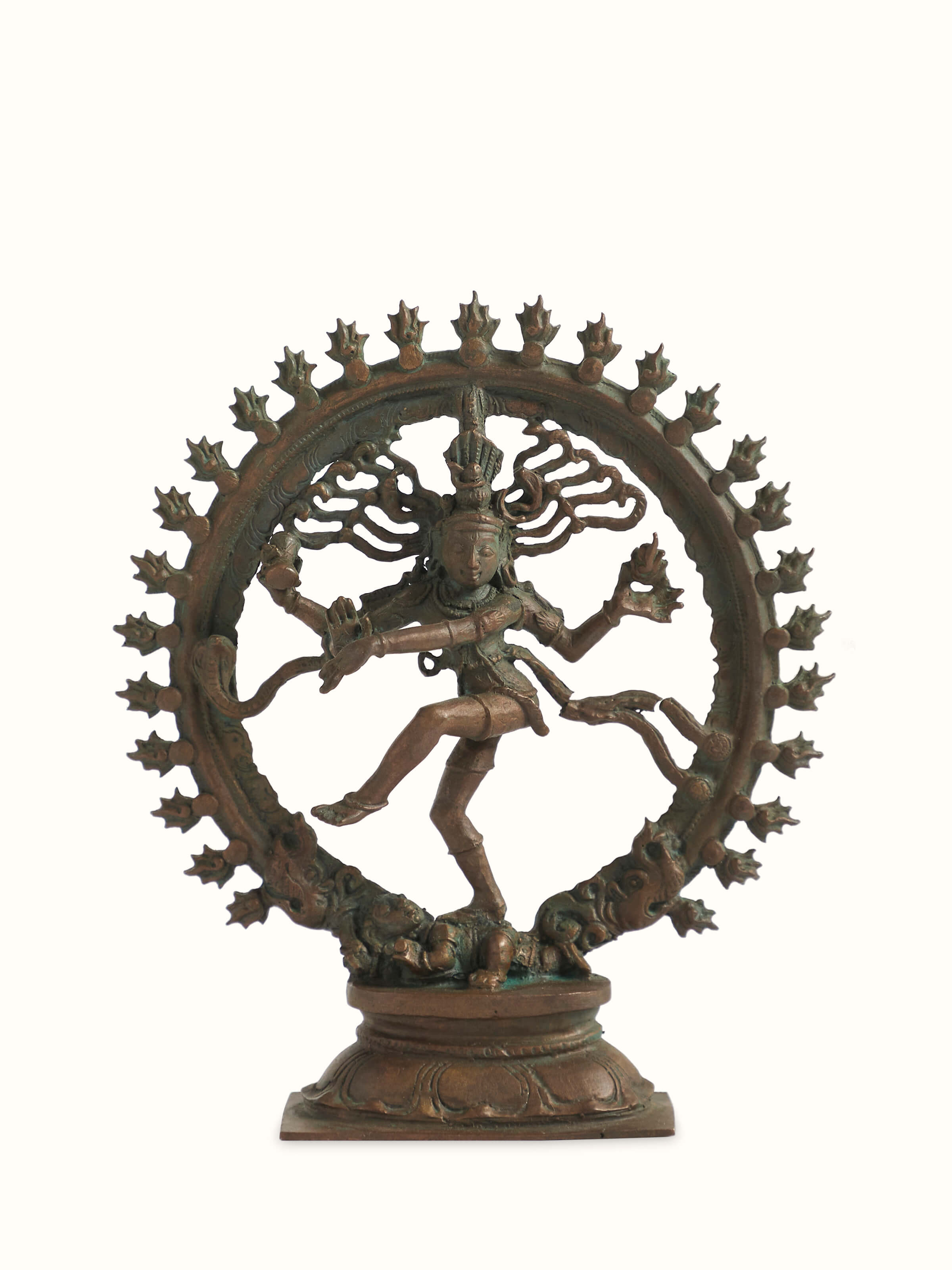 Front view of Mystical Natraja antique sculpture capturing intricate details and divine motion of the dance.