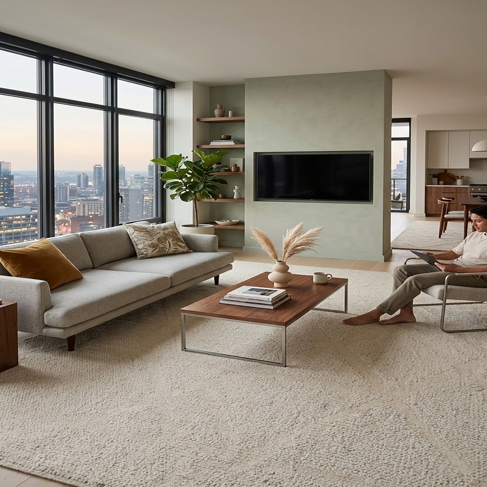 Modern Solid Cream Area Rug Textured 64 x 93 - The Woven Legacy