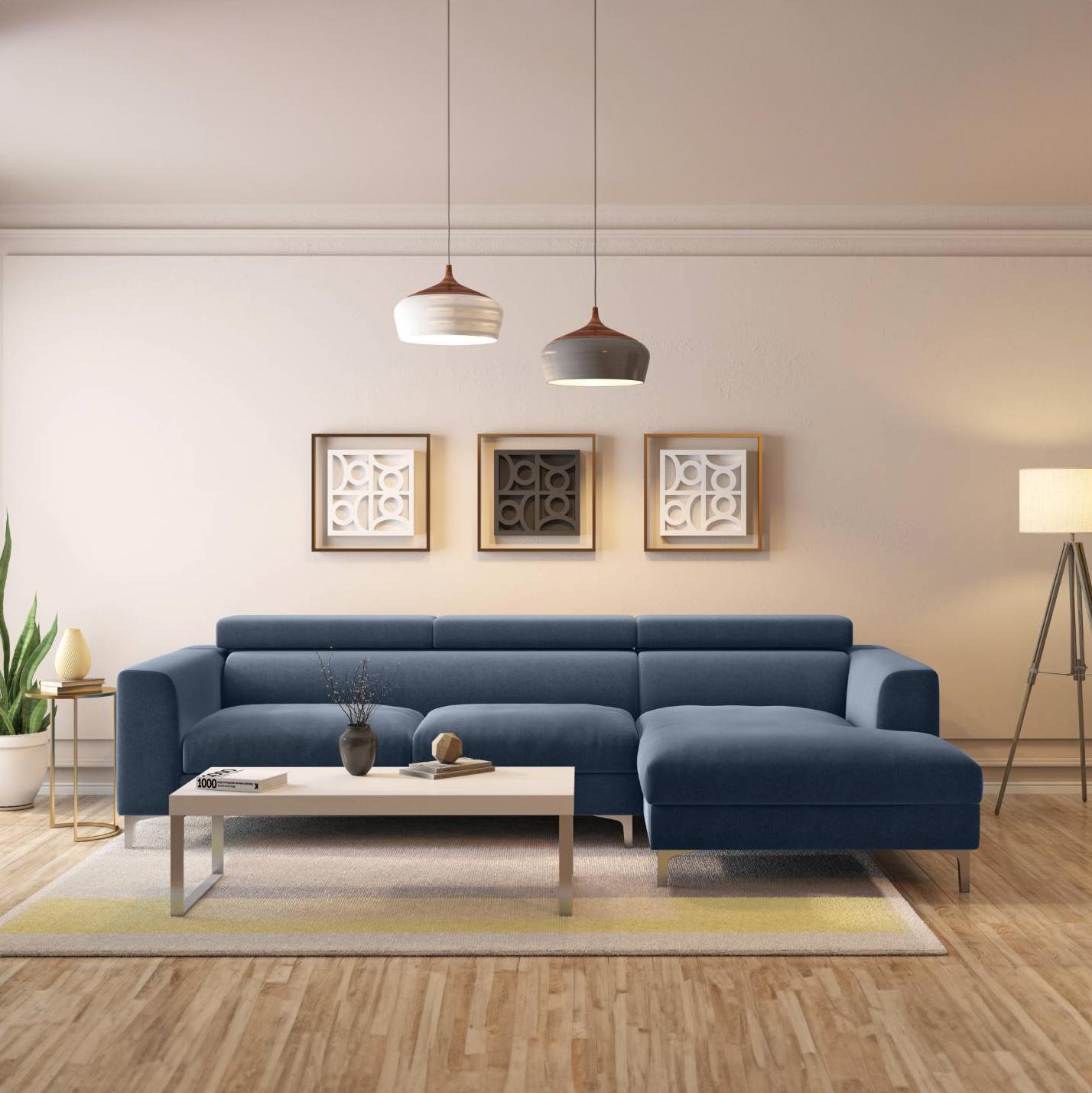 Chelsea Right Aligned 3 Seater Sectional Fabric Sofa (Lapis Blue)