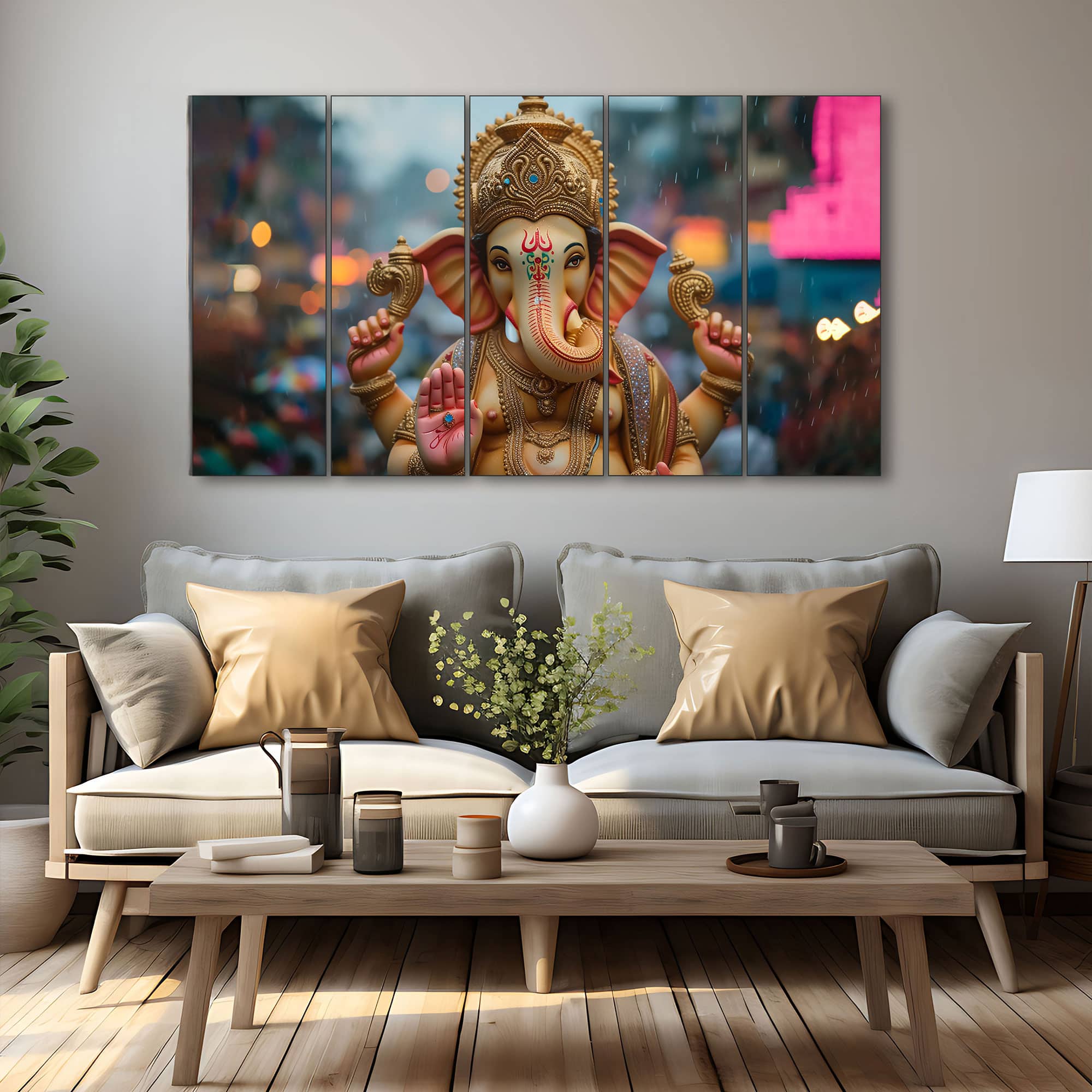 The Castle Decor Lord Ganesha Wall Painting Wooden Framed 27x48 Inch (Style 18) - The Castle Decor