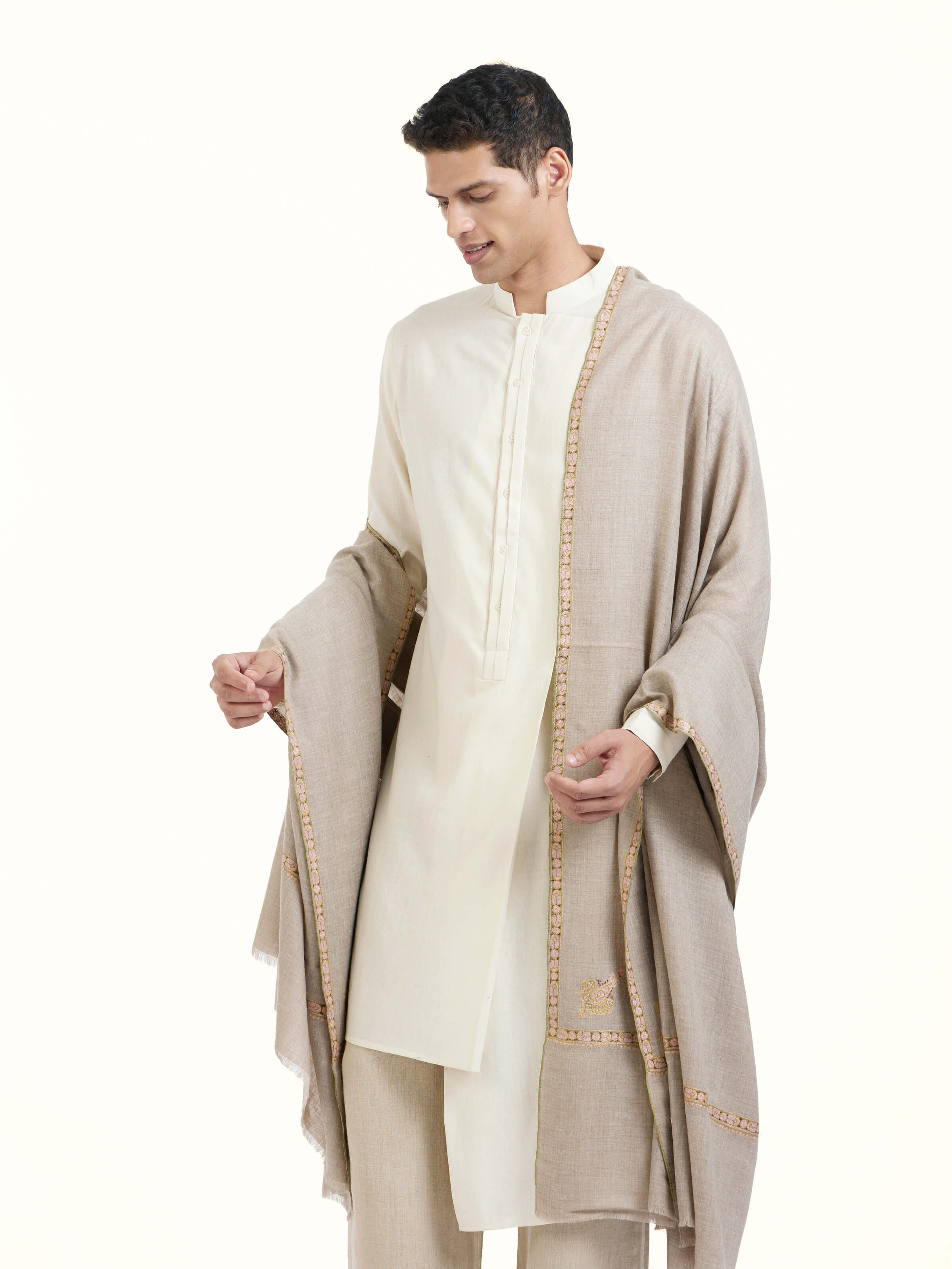 Grey Sozni Hand Embroidered Shawl