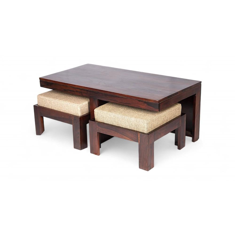 Irish Sheesham Wood 2 Seater Coffee Table Set In Walnut Finish