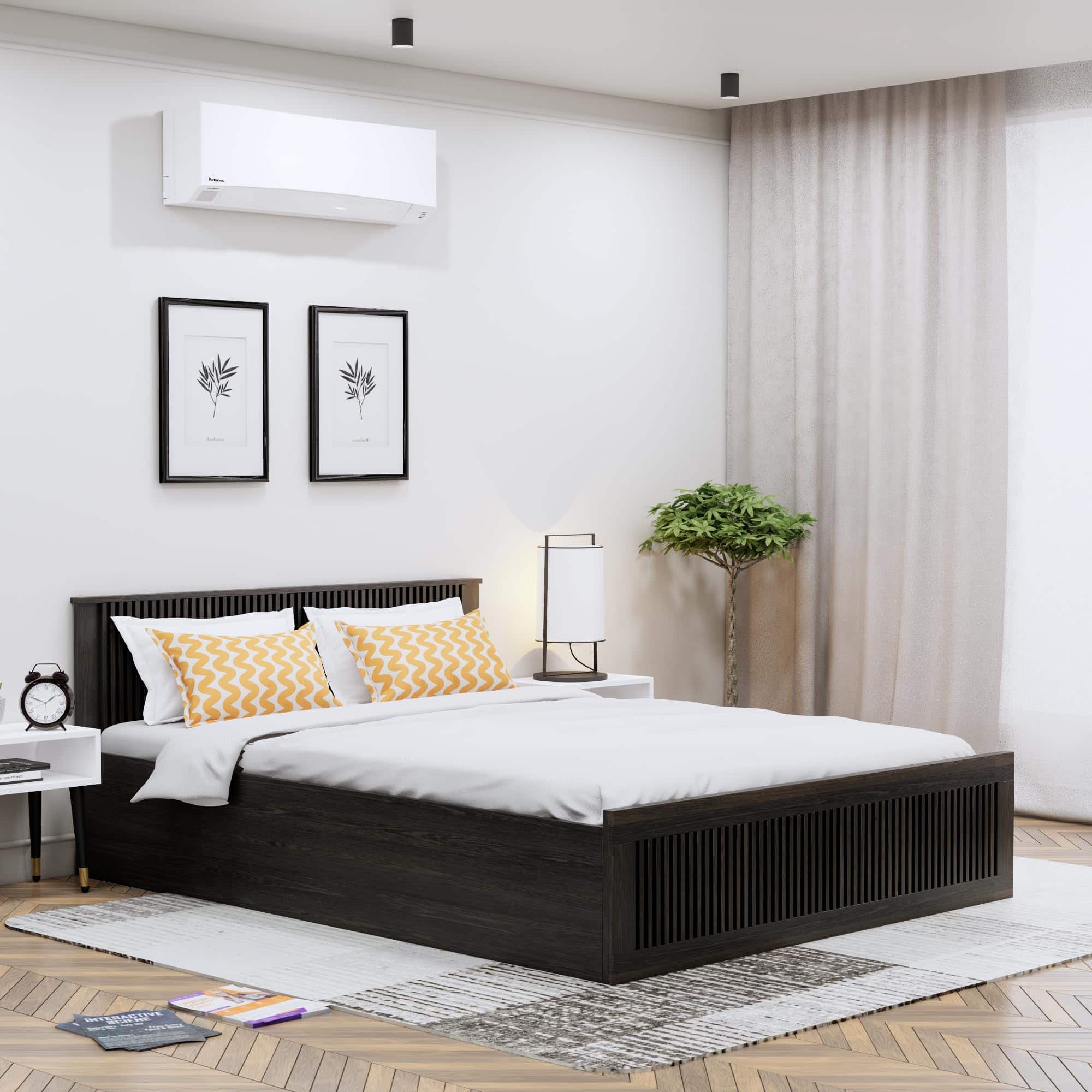 Hexa Engineered Wood Modern Queen Bed With Headboard With Storage In Flower Wenge - HexaRed