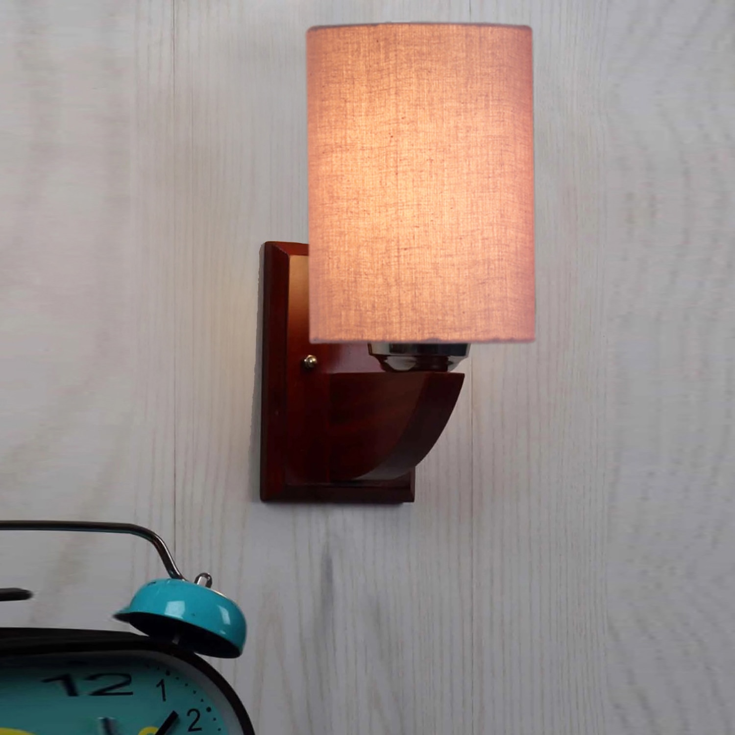 Devansh Solid Wood Electric Wall Light in Grey Colour with Grey Shade Count of 1 Light - Devansh