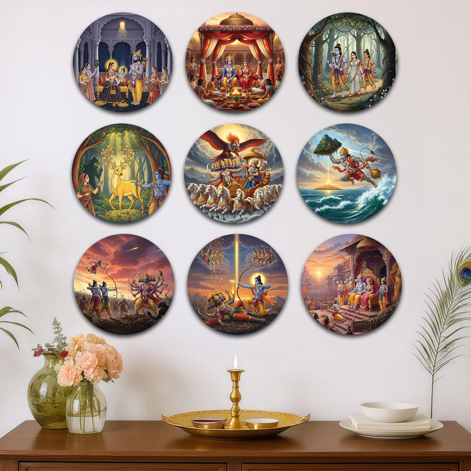 The Castle Decor Ramayan Wall Plates Set of 9 Spiritual Wall Art - The Castle Decor