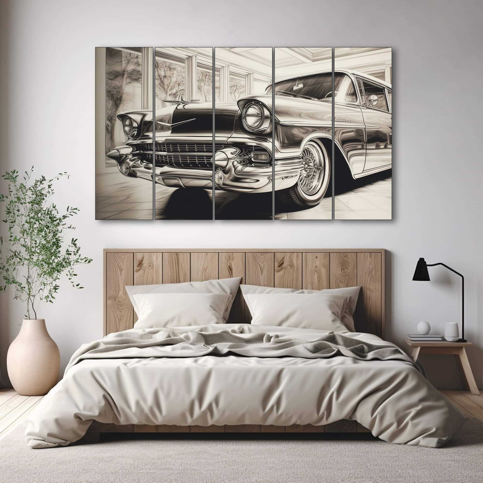 The Castle Decor Vintage Car Wall Painting Wooden Framed Digital Painting 27x48 Inch (Style 1) - The Castle Decor