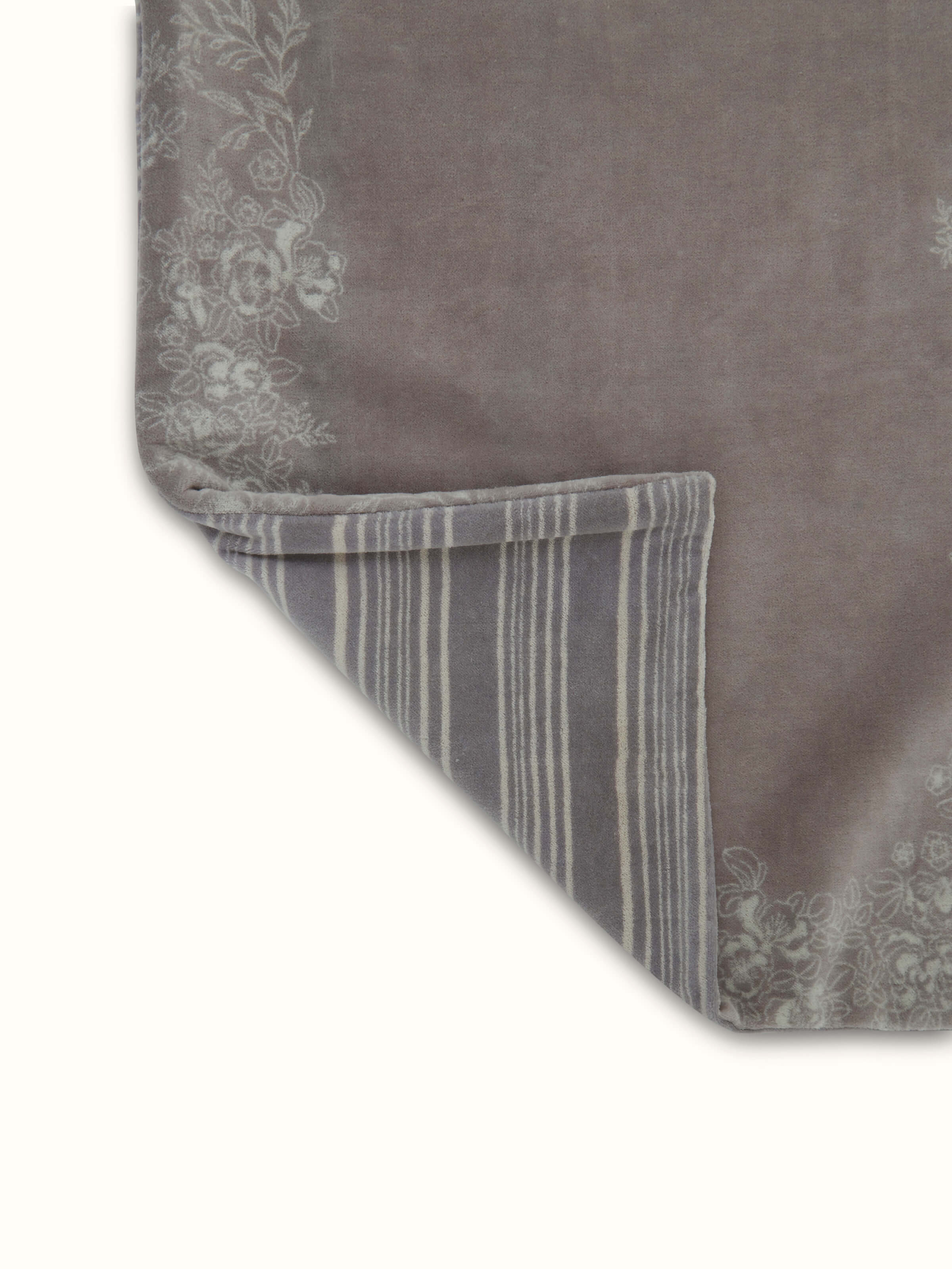 Shivranjini Grey Floral Cotton Velvet Sanganeri Hand Block Printed Lumbar Cushion Cover