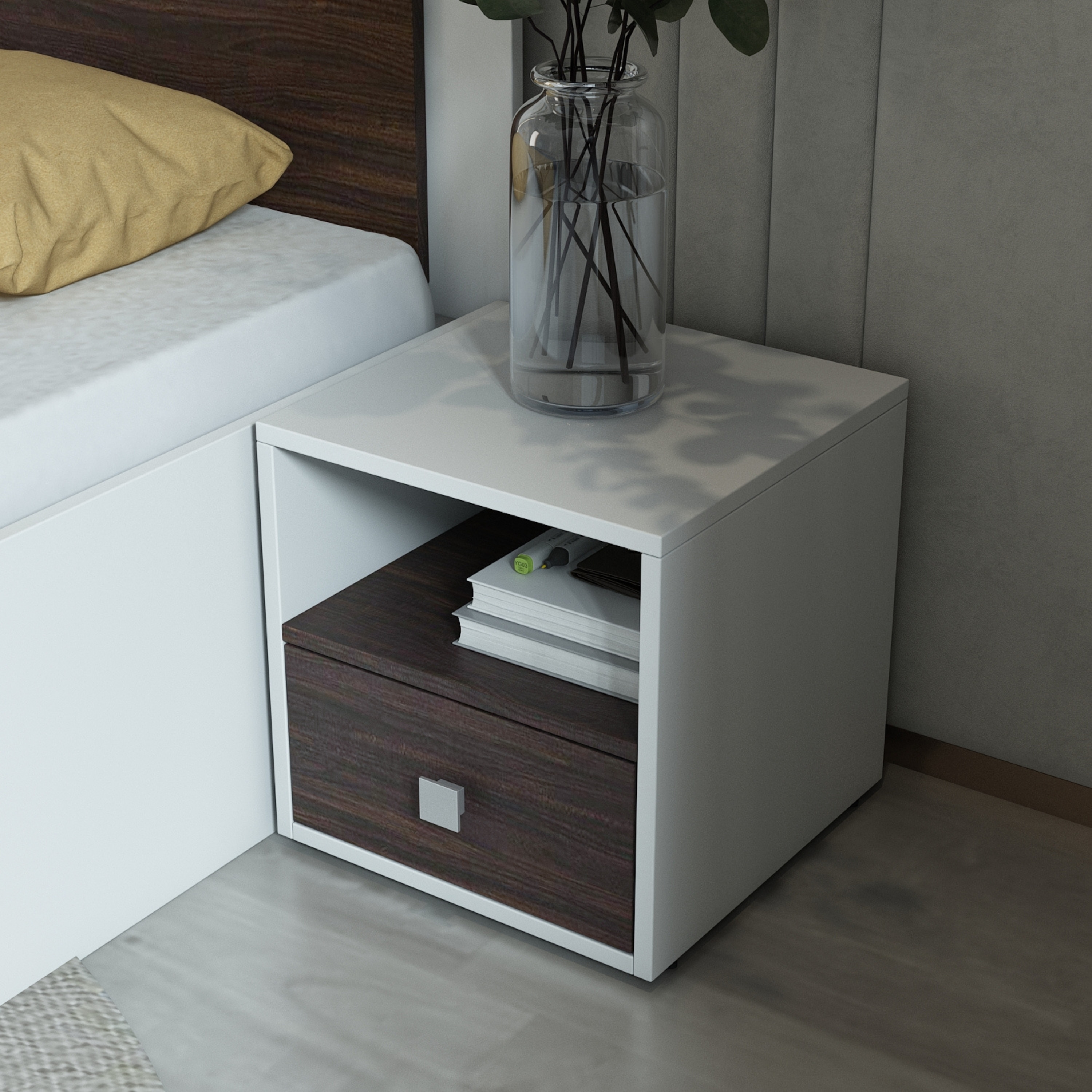 Dimora Bed Side Frosty White & Choco Walnut