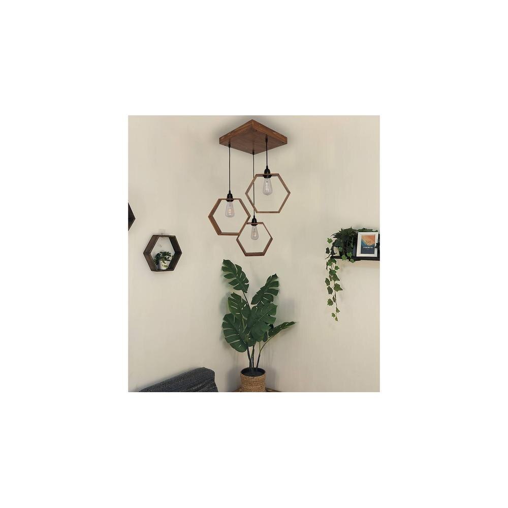 Hexagram Brown Solid Wood Cluster Hanging Light