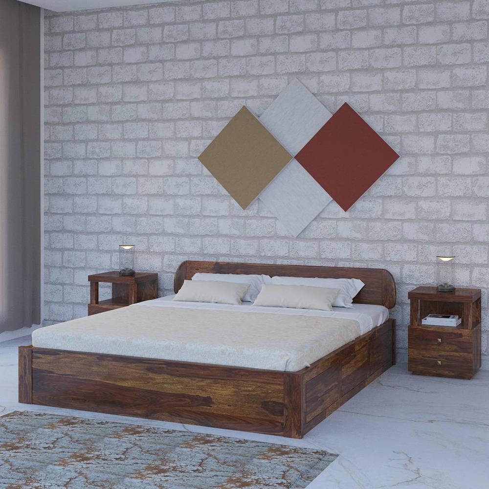 Sleigh Solid Wood King Size Storage Bed