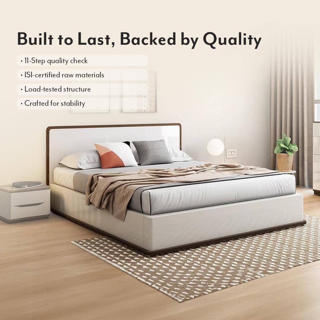 Baltoro Engineered Wood Queen Size Hydraulic Storage Bed In White Finish
