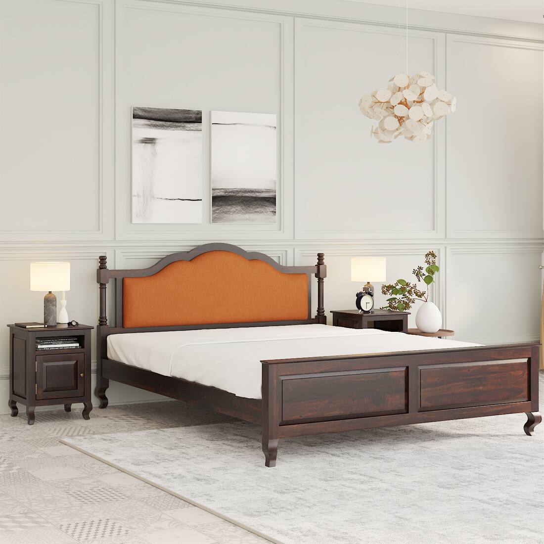 Verona Shesham Solid Wood Queen Size Bed Non Storage Bed In Walnut Finish