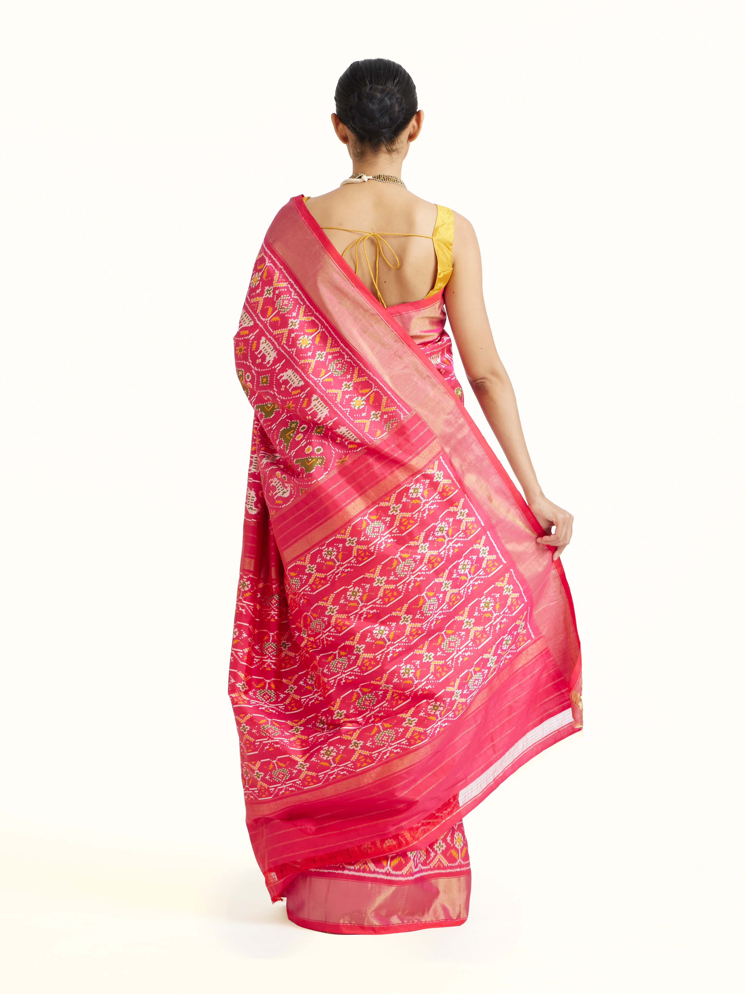 Light Pink Weft Ikat Silk Saree