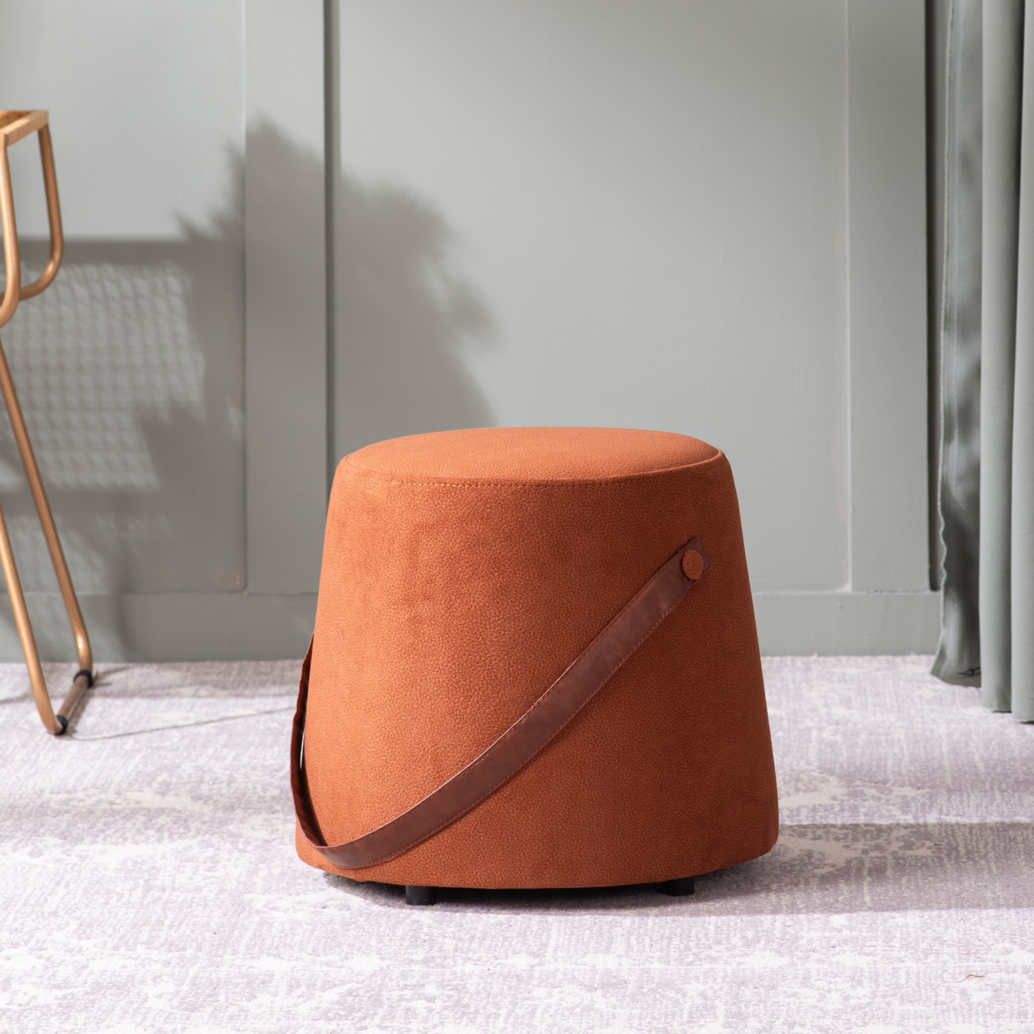 Hoist Collection Pouf With Faux Leather Strap in Tan Color | Nestroots - Nestroots