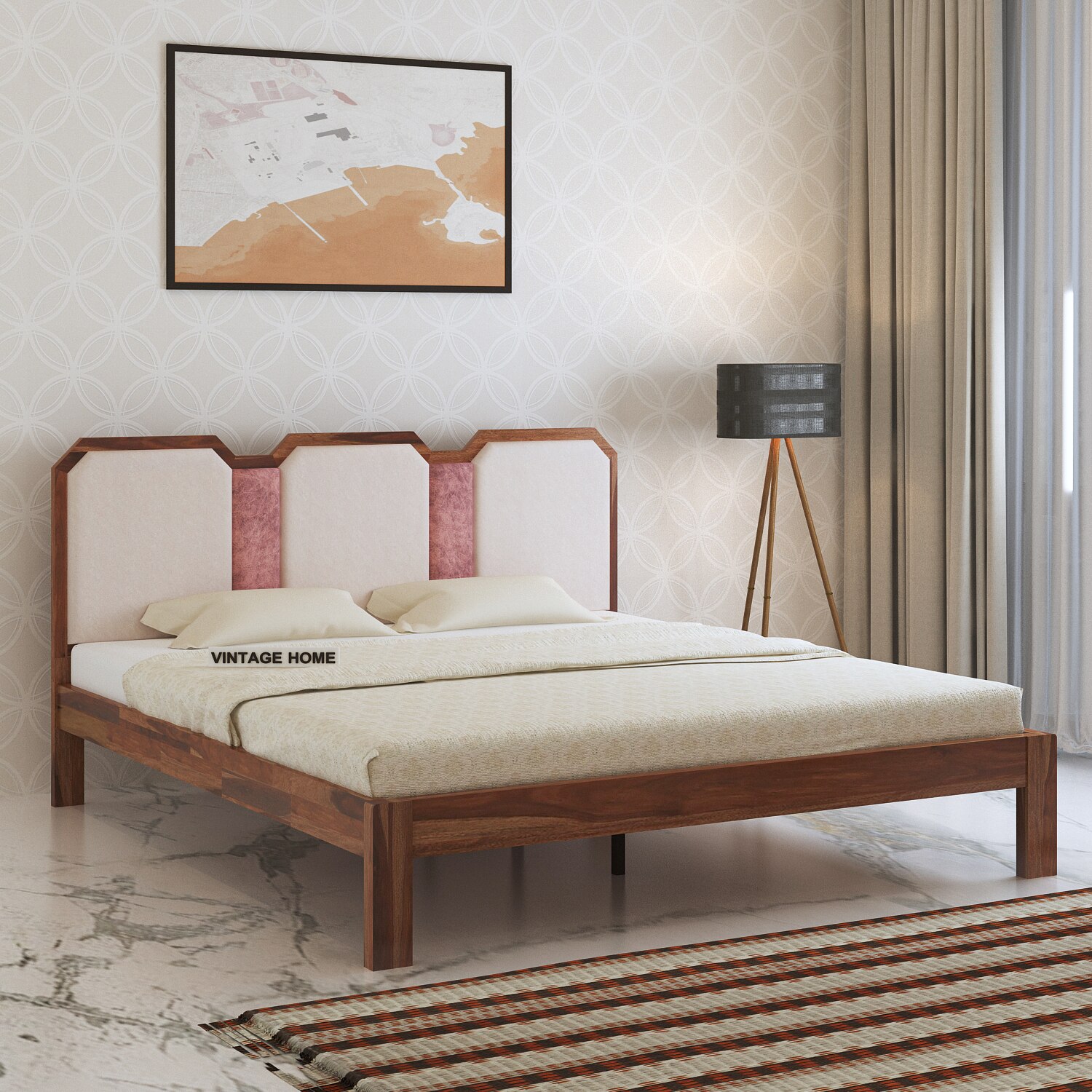 Classic Solid Wood Queen Size Bed Non Storage in Provincial Teak Finish-image-22