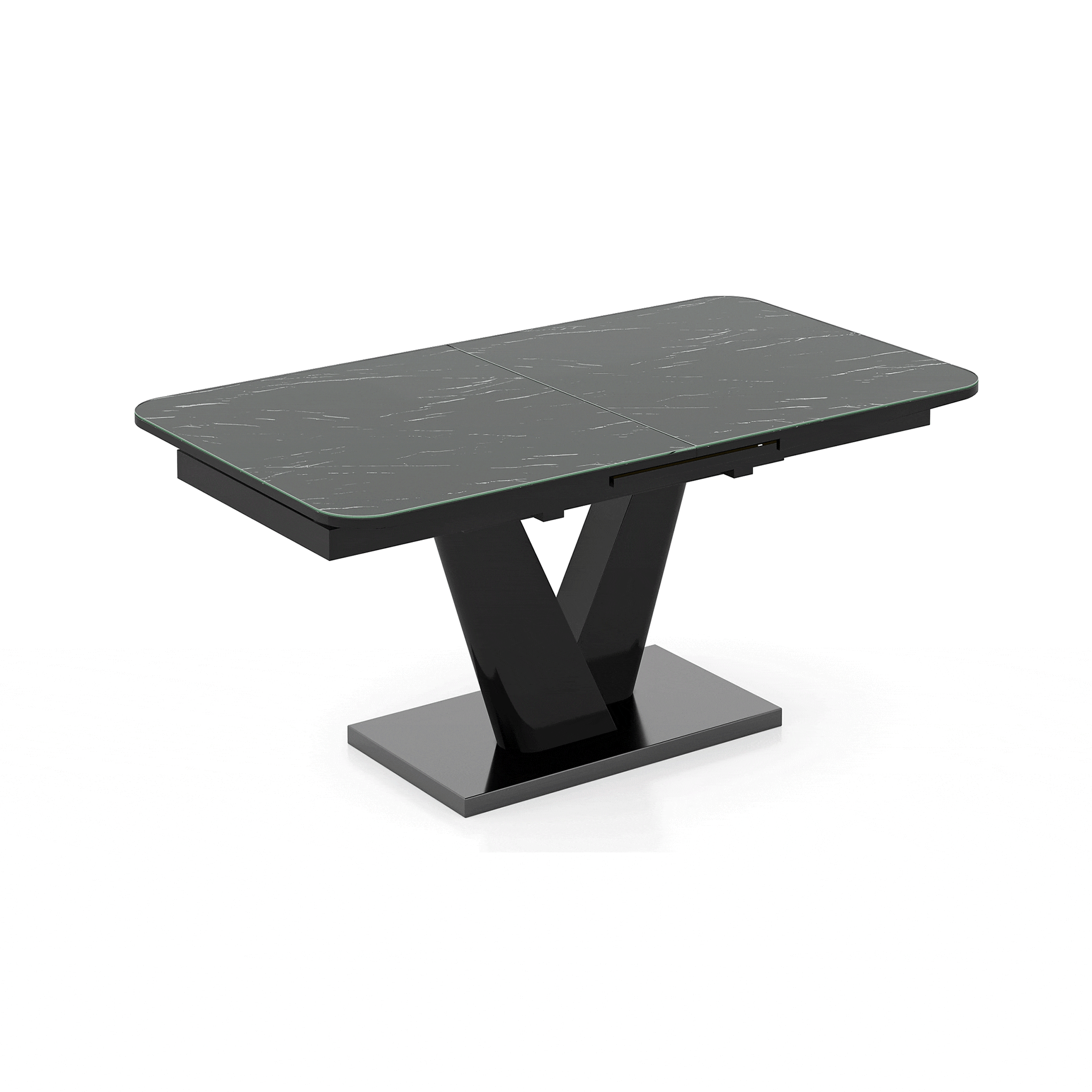 Caribu 6 To 8 Extendable Dining Table With Set Of 8 Doris Swivel Accent Chairs (Colour- Dark Grey, Finish- Black High Gloss)