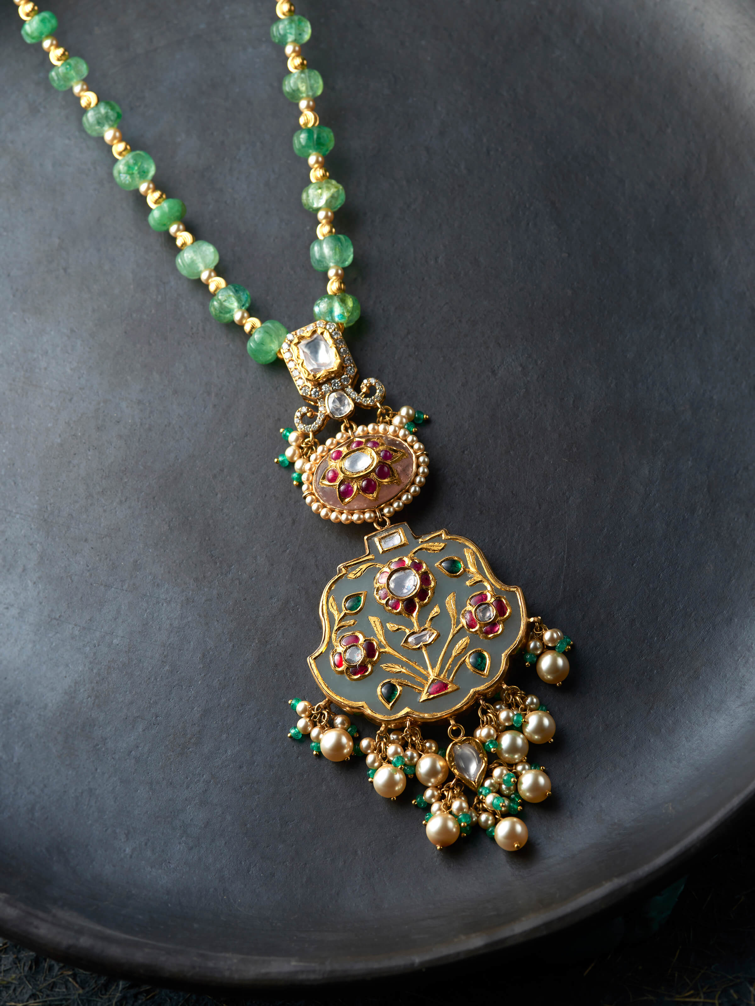 Stone Inlay 18 Karat Gold Long Necklace