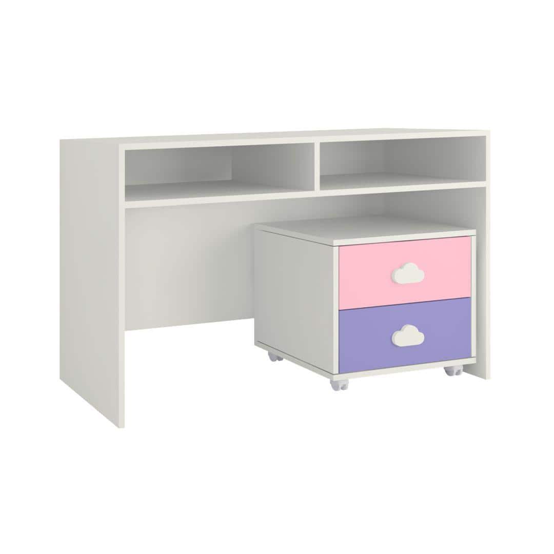 Renata Kids Study Desk cum Drawer Unit on Wheels in English Pink Persian Lilac Colour