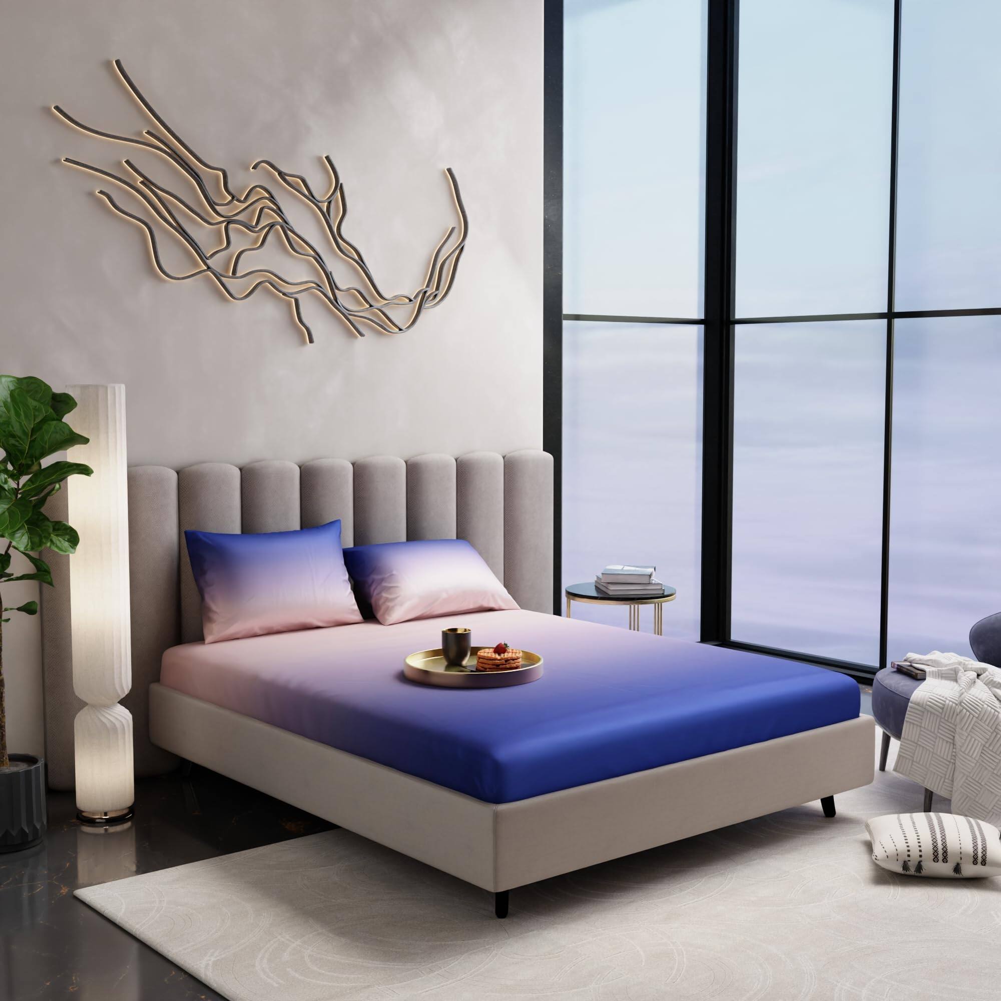 Stoa Paris 300TC UltrSatin Super King Bedsheet Set Satin Super Taupe Sapphire - Stoa Paris